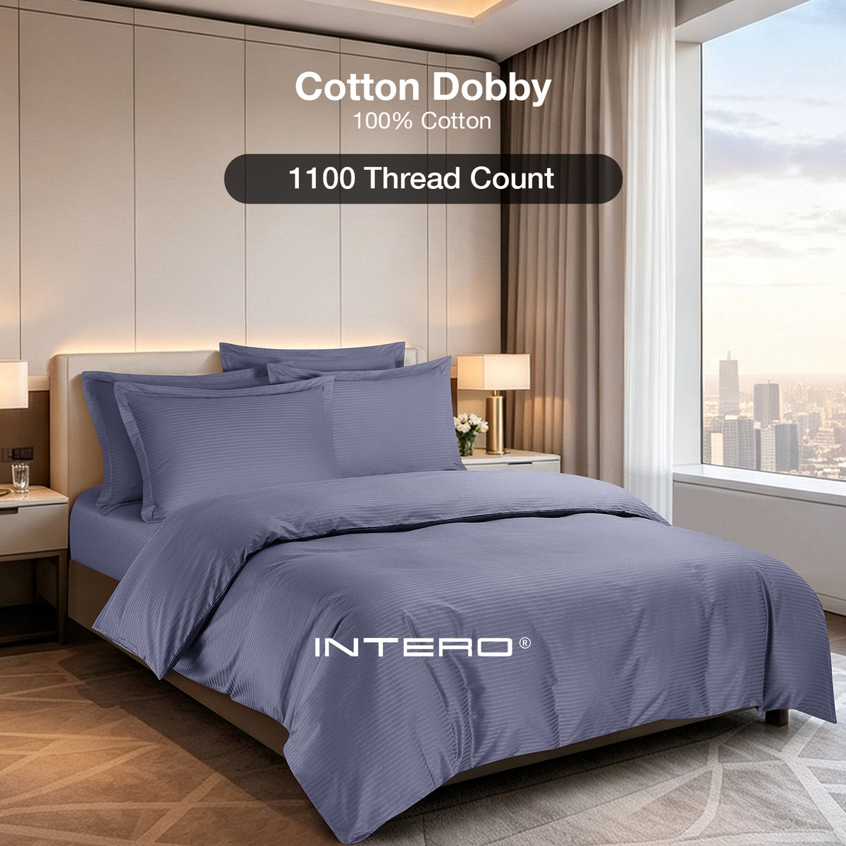 IE Maison Cotton Dobby 1100TC Fitted Sheet Set I Bed Set - Steel Blue