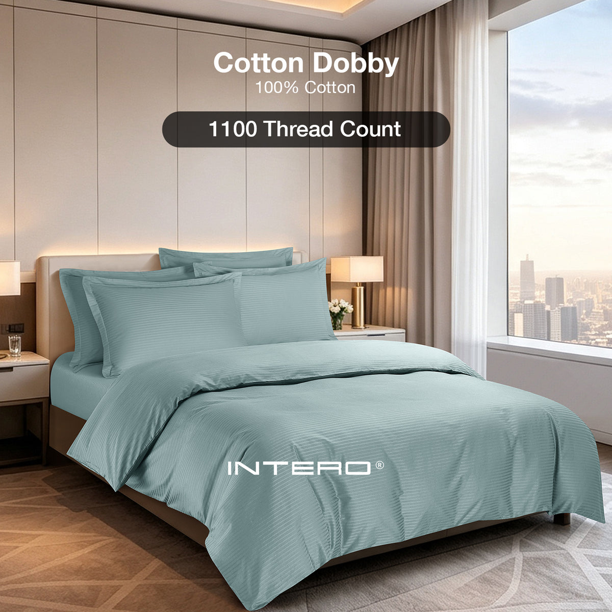 IE Maison Cotton Dobby 1100TC Fitted Sheet Set I Bed Set - Celadon