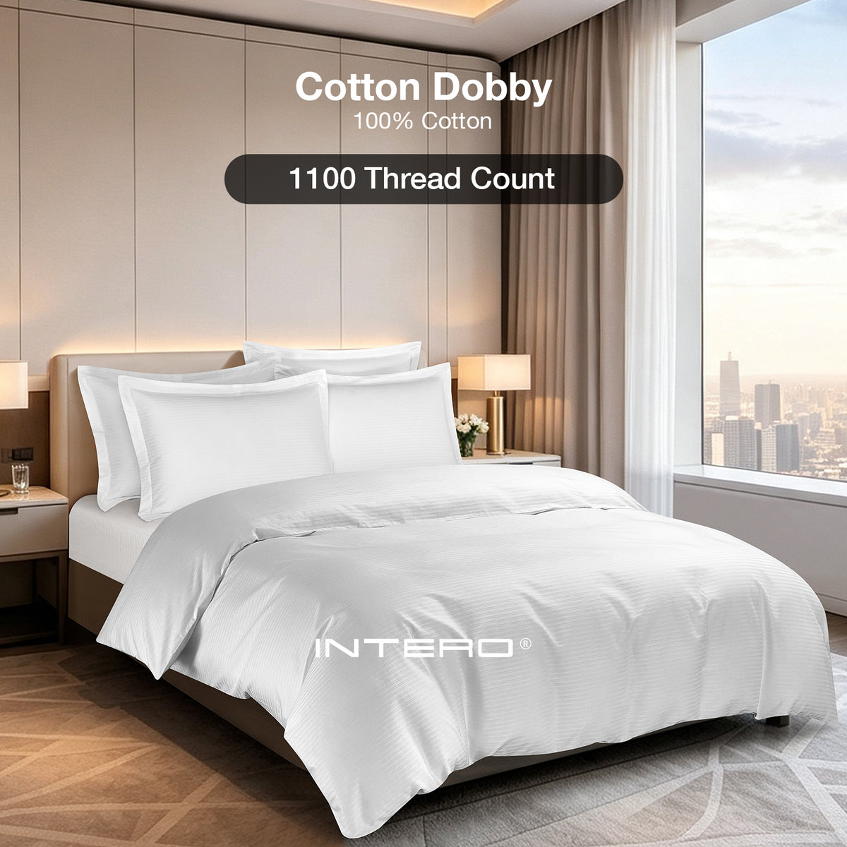 IE Maison Cotton Dobby 1100TC Fitted Sheet Set I Bed Set - White