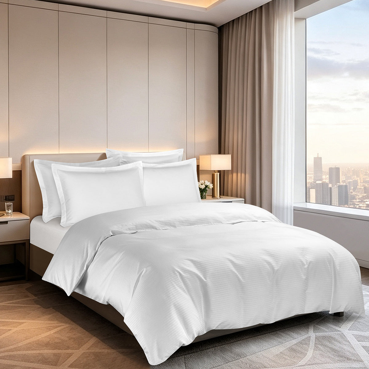 IE Maison Cotton Dobby 1100TC Fitted Sheet Set I Bed Set - White