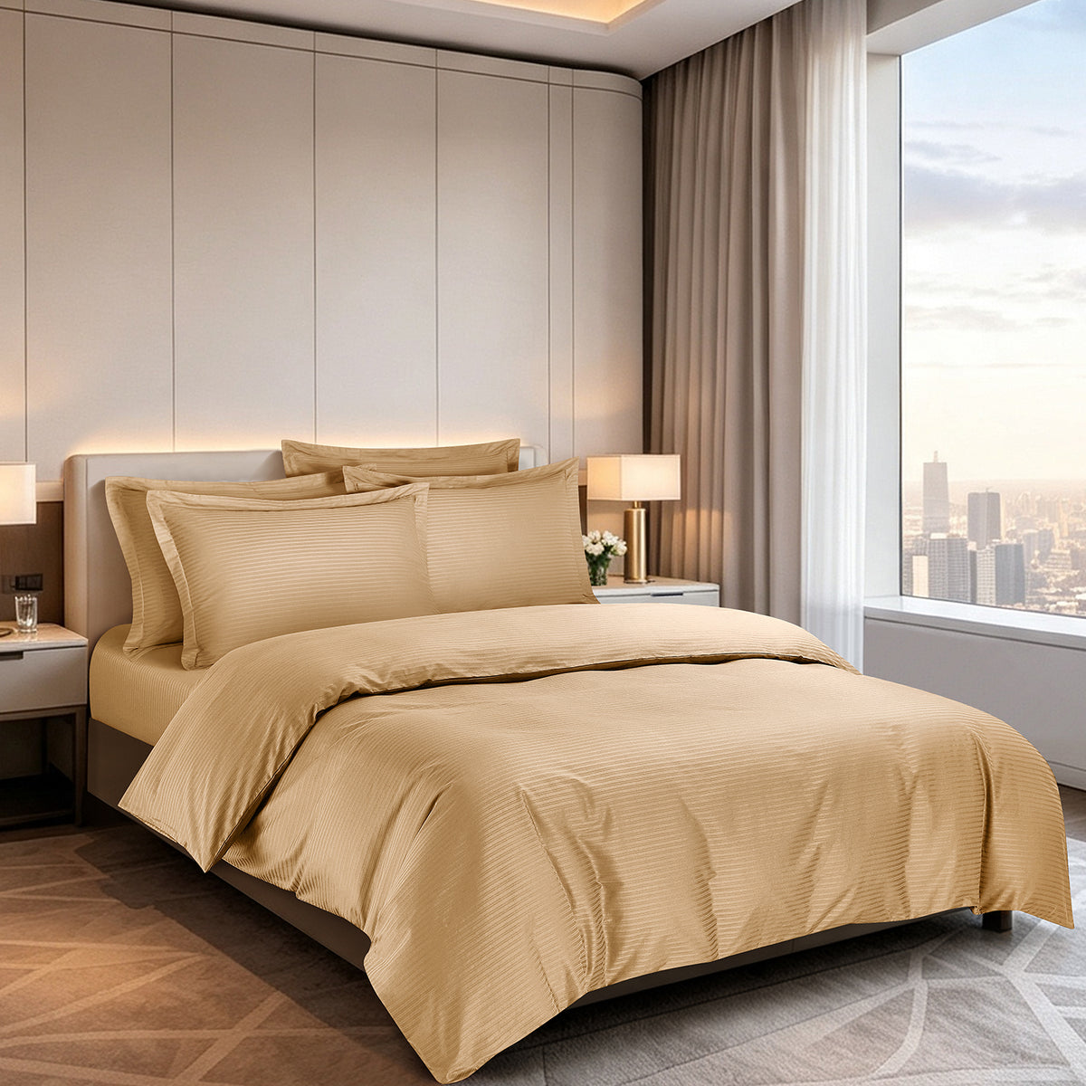 IE Maison Cotton Dobby 1100TC Fitted Sheet Set I Bed Set - Deep Champagne