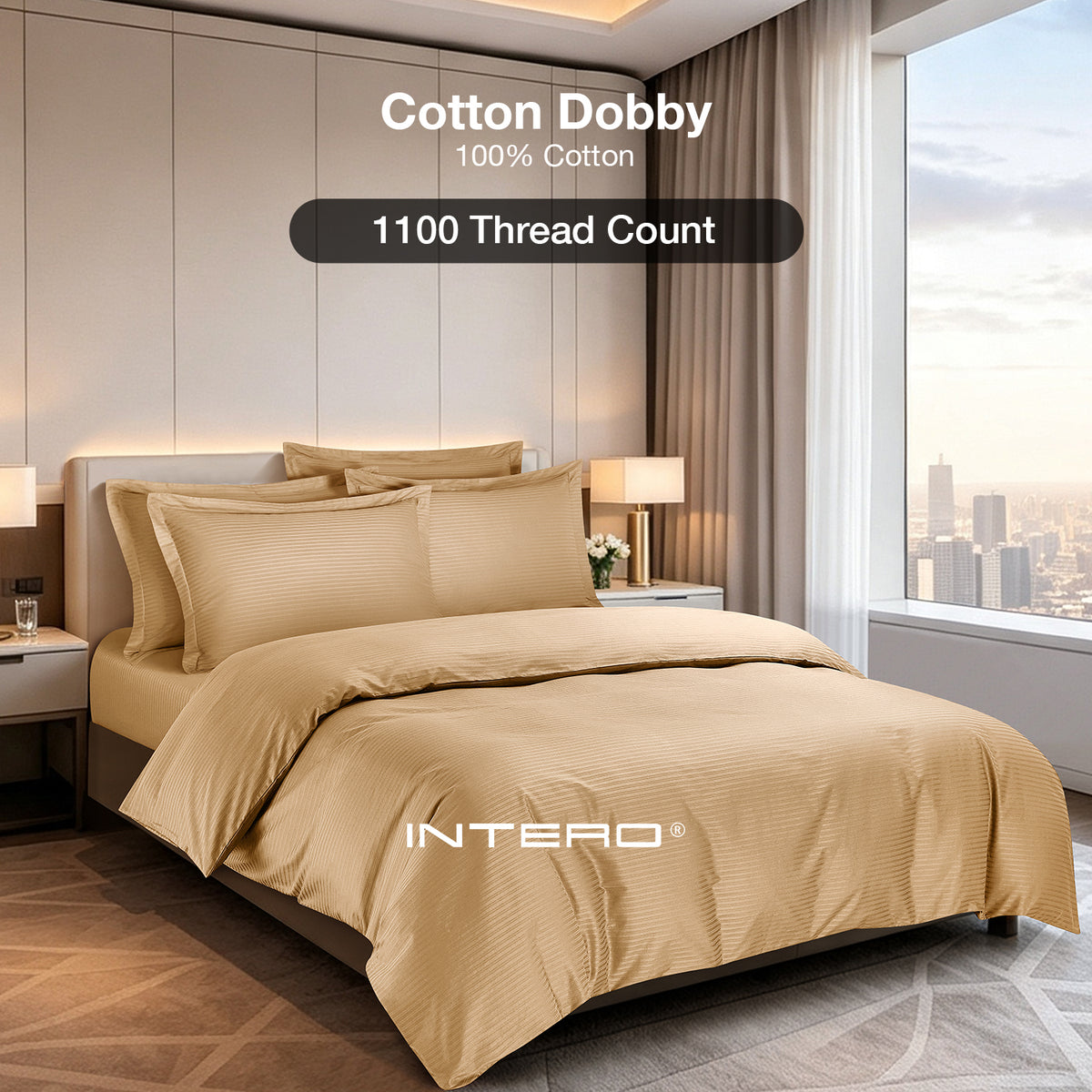 IE Maison Cotton Dobby 1100TC Fitted Sheet Set I Bed Set - Deep Champagne
