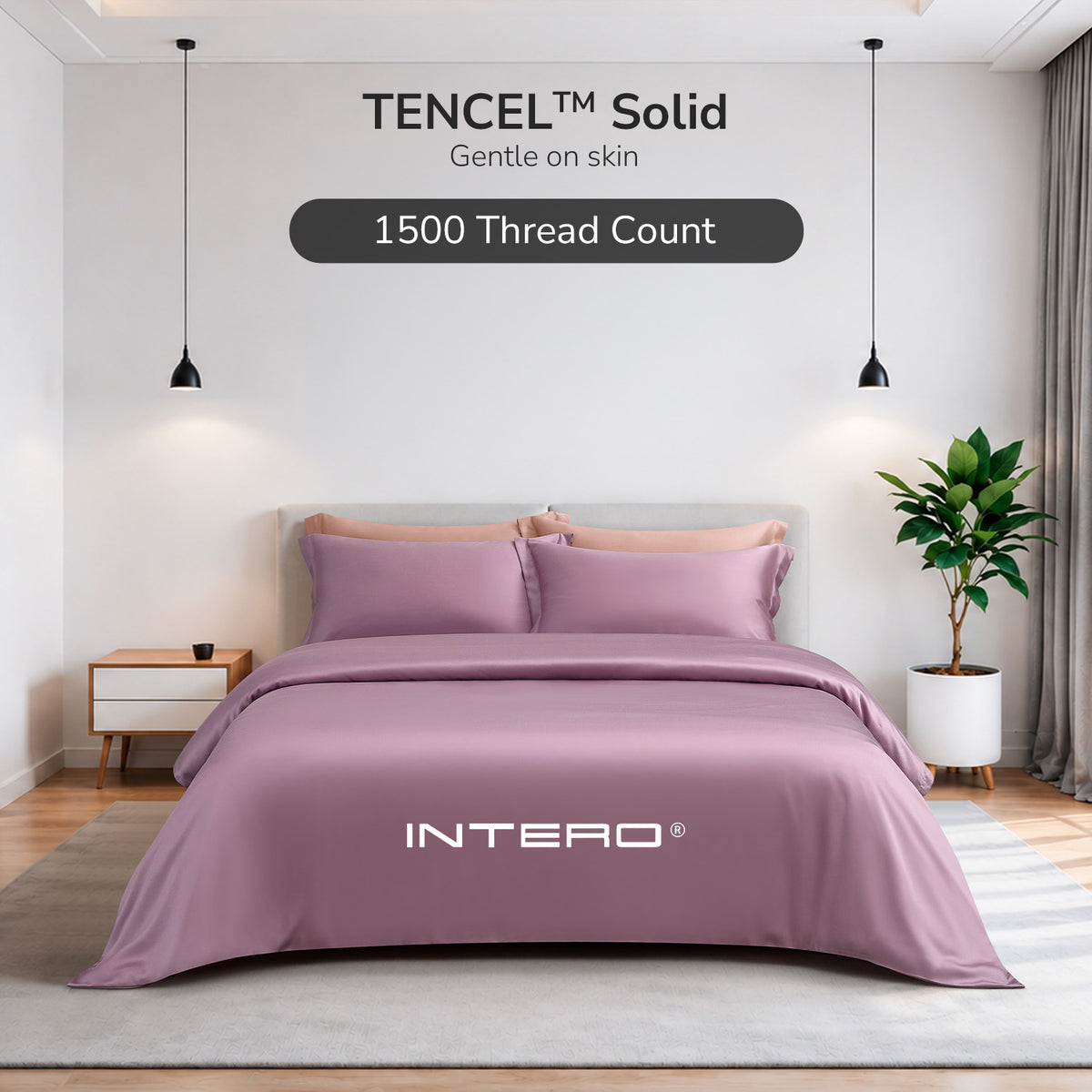 PRE- Order Intero | Tranquil | 1500TC Tencel Solid | Fitted Sheet Set | Bed Set | Ultra Soft & Smooth - Lavender