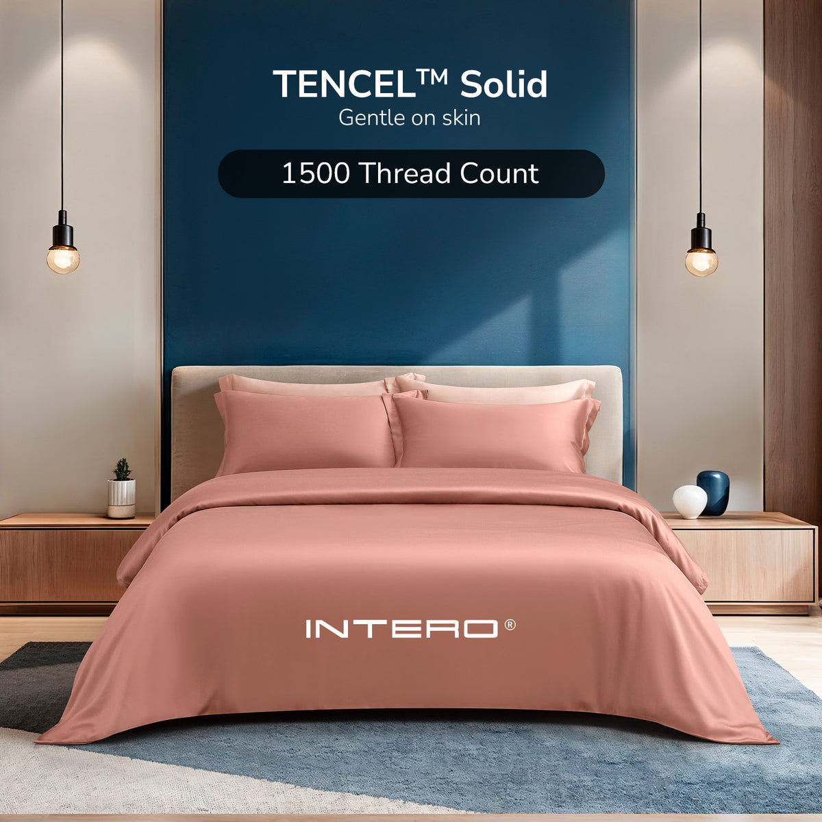 PRE- Order Intero | Tranquil | 1500TC Tencel Solid | Fitted Sheet Set | Bed Set | Ultra Soft & Smooth - Peachy