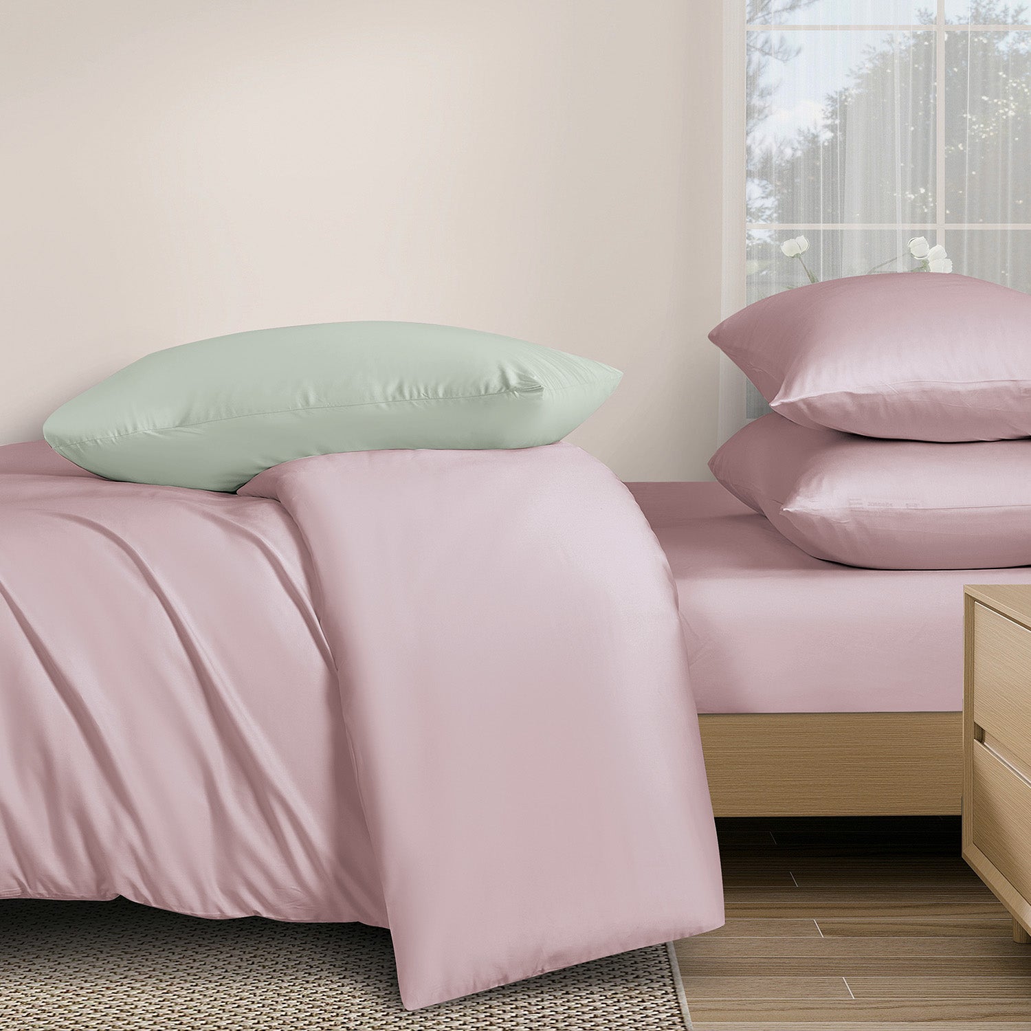 Intero MDC Cotton Solid 100% Combed Cotton 1200 Thread Count Fitted Sheet Set - Pink
