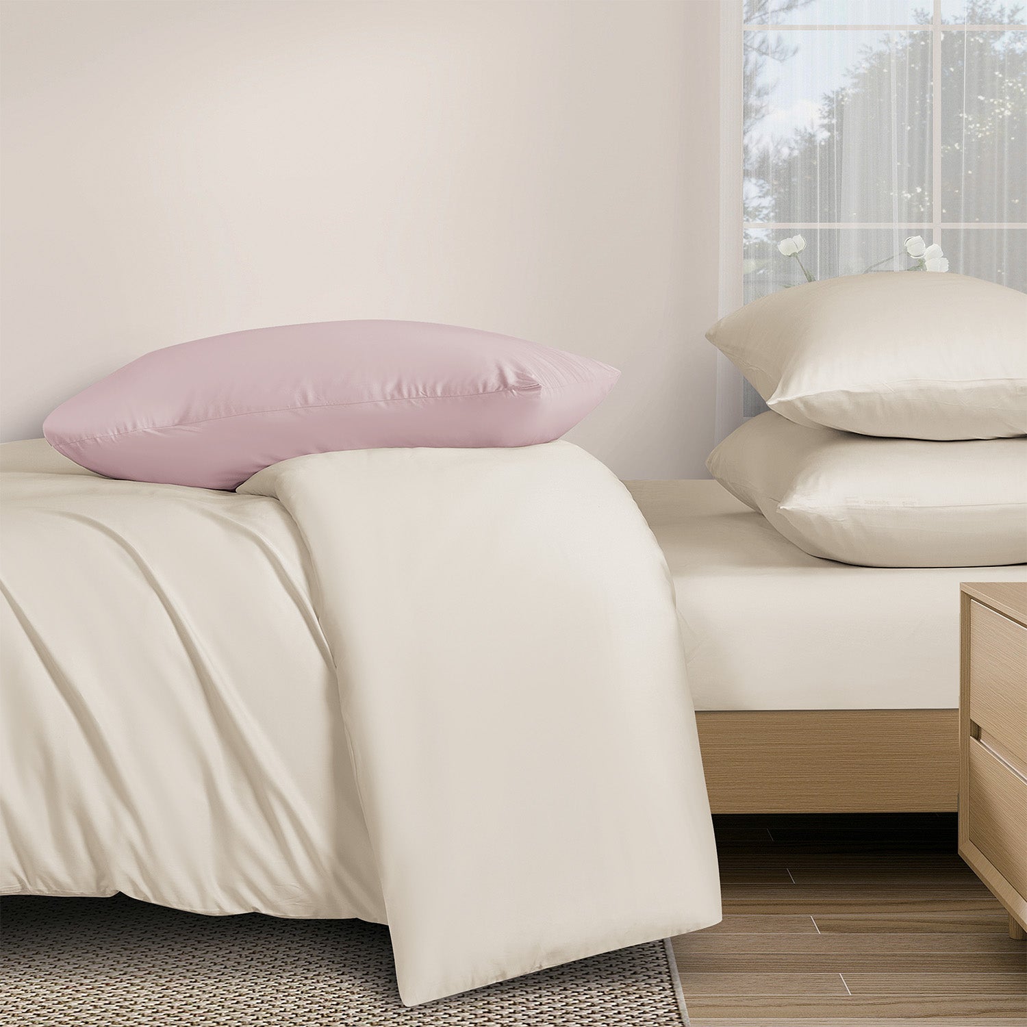 Intero MDC Cotton Solid 100% Combed Cotton 1200 Thread Count Fitted Sheet Set - Beige