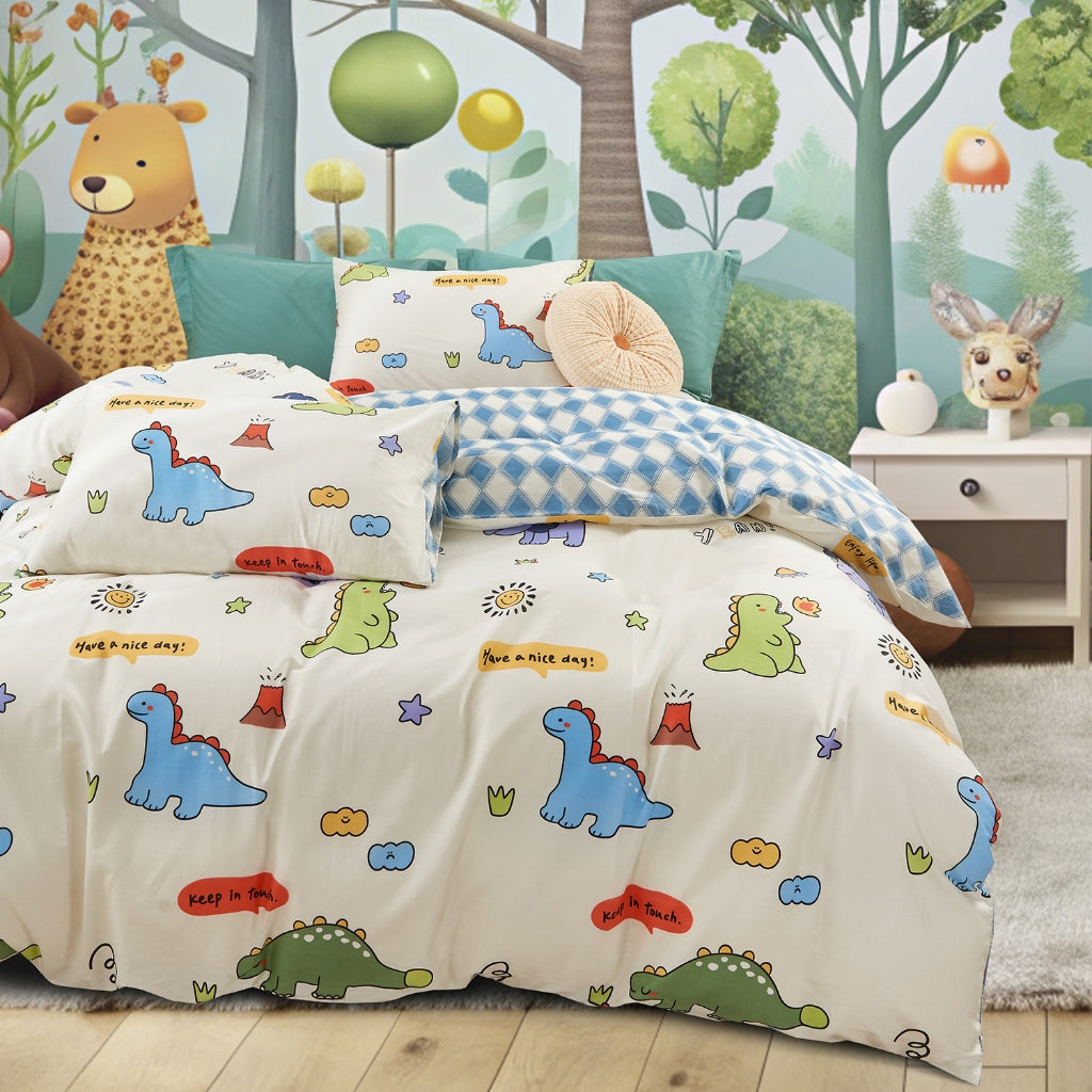 IE Kids I 100% Cotton Printed I Fitted Sheet Set I Without Quilt Cover -  Dino Roar