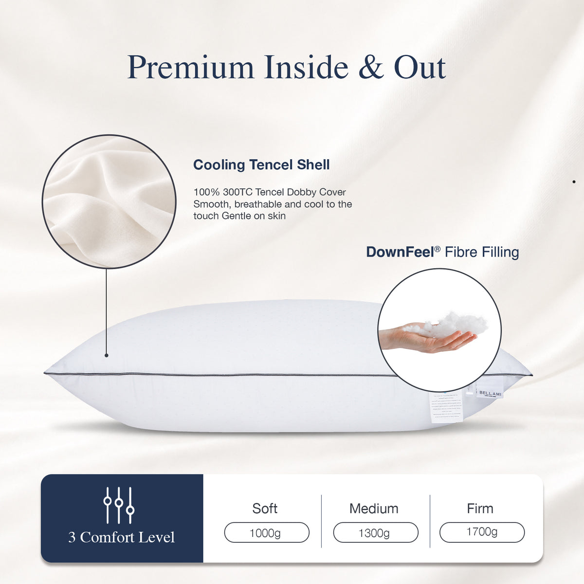 Bellami  I Zzen TENCEL™ DownFeel® Luxury Pillow I Soft I Medium I Firm Support