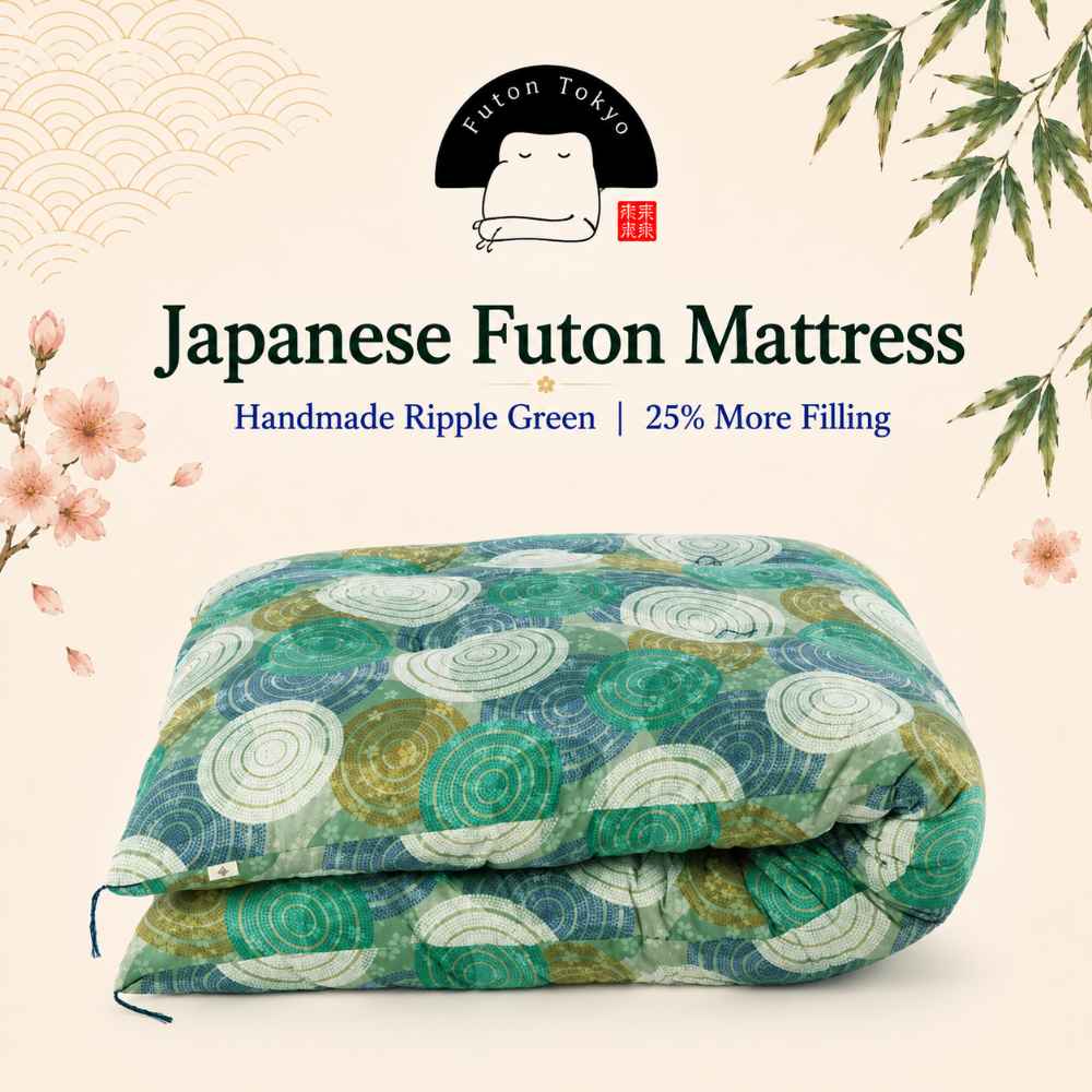 Futon Tokyo Japanese Futon Mattress Handmade Ripple Green – 25% More Filling
