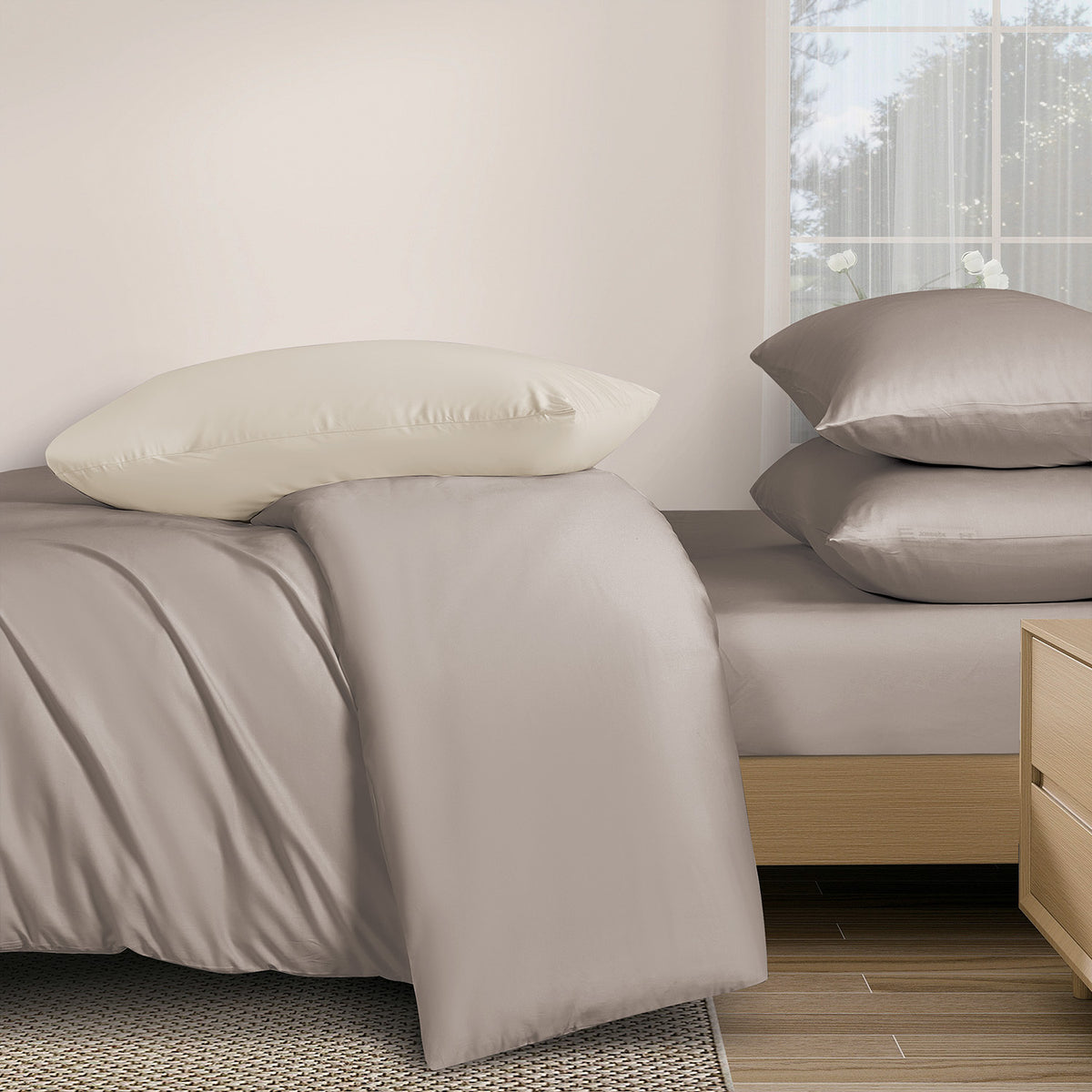 IE Maison Cotton Solid 100% Combed Cotton 1200 Thread Count Fitted Sheet Set - Brown