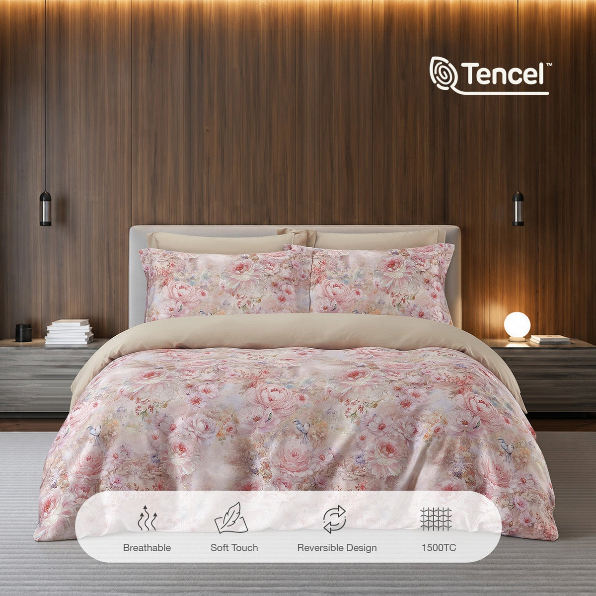 IE Maison Tencel Printed 1500TC Luxury Fitted Sheet & Bed Set - Wildflower Trail