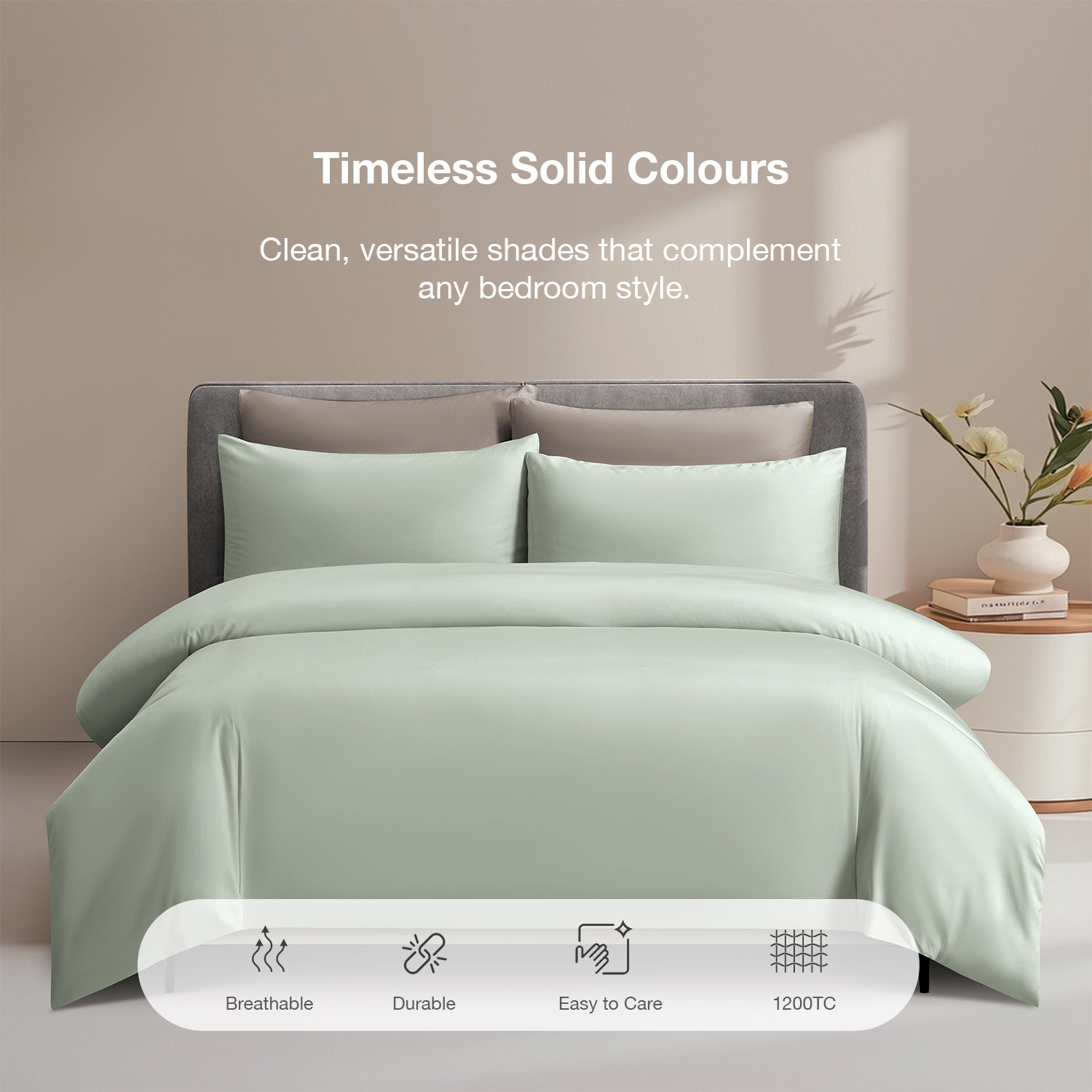 Intero MDC Cotton Solid 100% Combed Cotton 1200 Thread Count Fitted Sheet Set - Beige