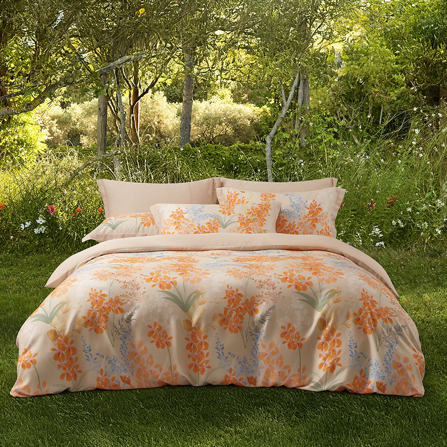 Intero SG60 Early Bird Special | Vanda Orchids Collection | Queen & King Bed Sets - Orange *With FREE 1 Boudoir Pillow*