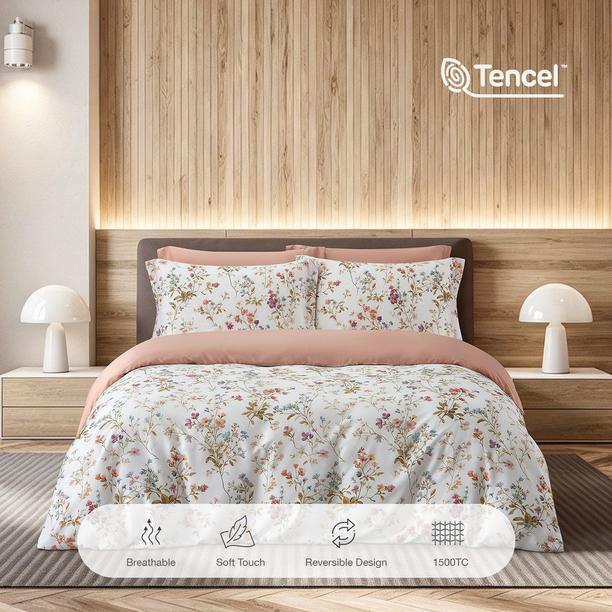 IE Maison Tencel Printed 1500TC Luxury Fitted Sheet & Bed Set - Wildflower Trail