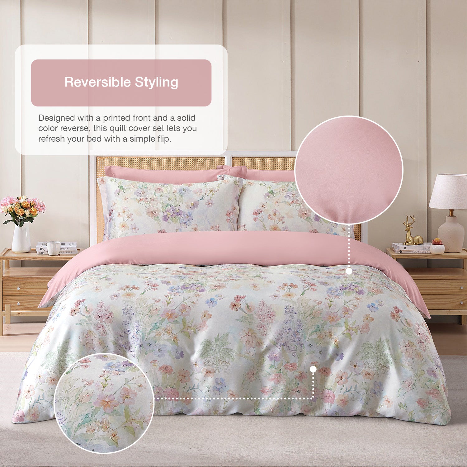 Intero MCD Lyocell Printed 1500TC Cooling Soft Luxury Bedding Fitted Sheet Set Gentle on Skin 1500 Thread Count - Pastel Revrie