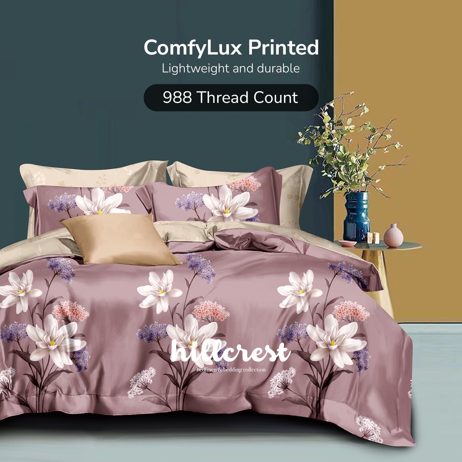 Hillcrest I 988TC ComfyLux I Printed Bedding Collection I Fitted Sheet Set & Summer Blanket - Honor