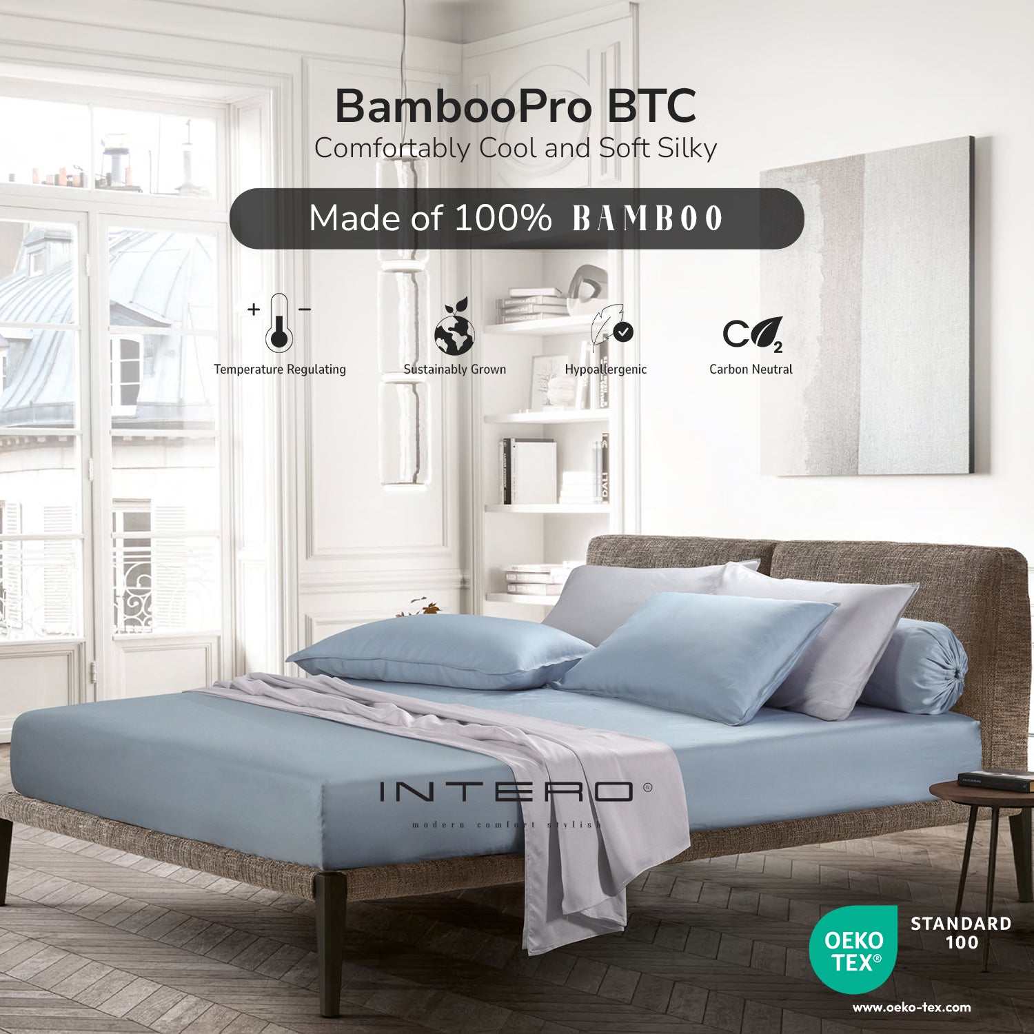Intero I BambooPro Mono Basic I Beyond Thread Count I Fitted Sheet Set I Pillow Case I Bolster Case - 4 Colours