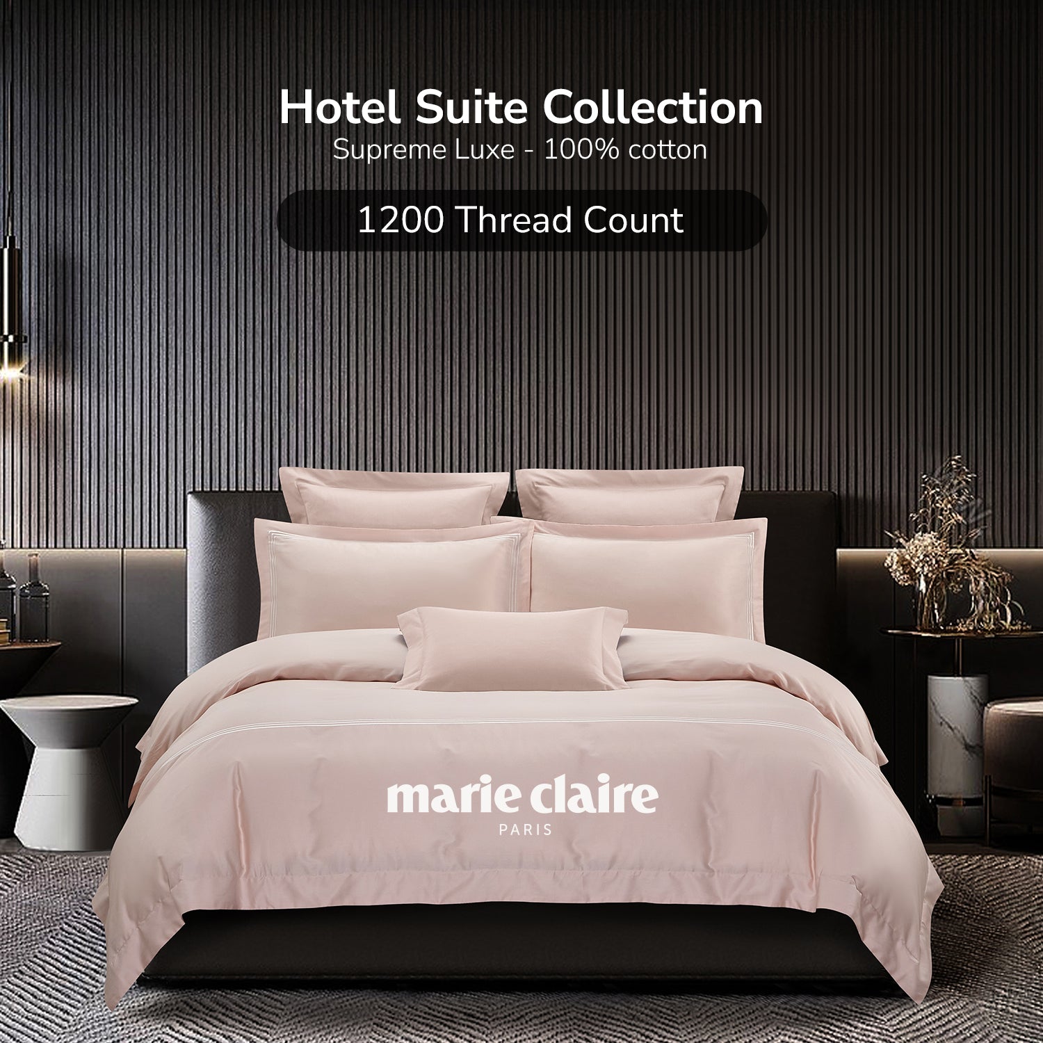 Marie Claire Hotel Suite Deluxe Collection 100% Cotton 1200 Thread Count Bed Set I Pillow Case I Bolster Case