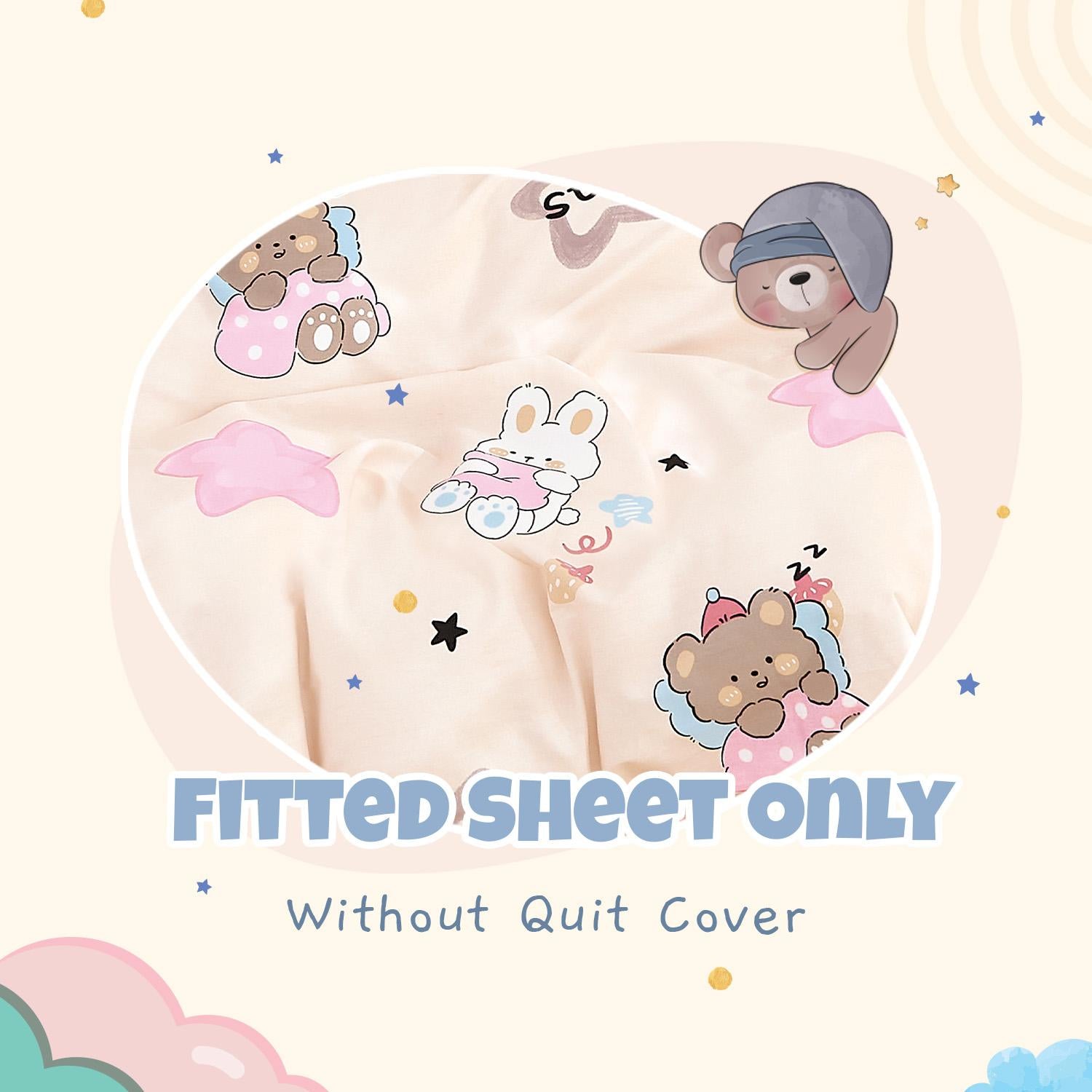 IE Kids I 100% Cotton Printed I Fitted Sheet Set I Fun Vibrant Prints Without Quilt Cover - Bedtime Bear