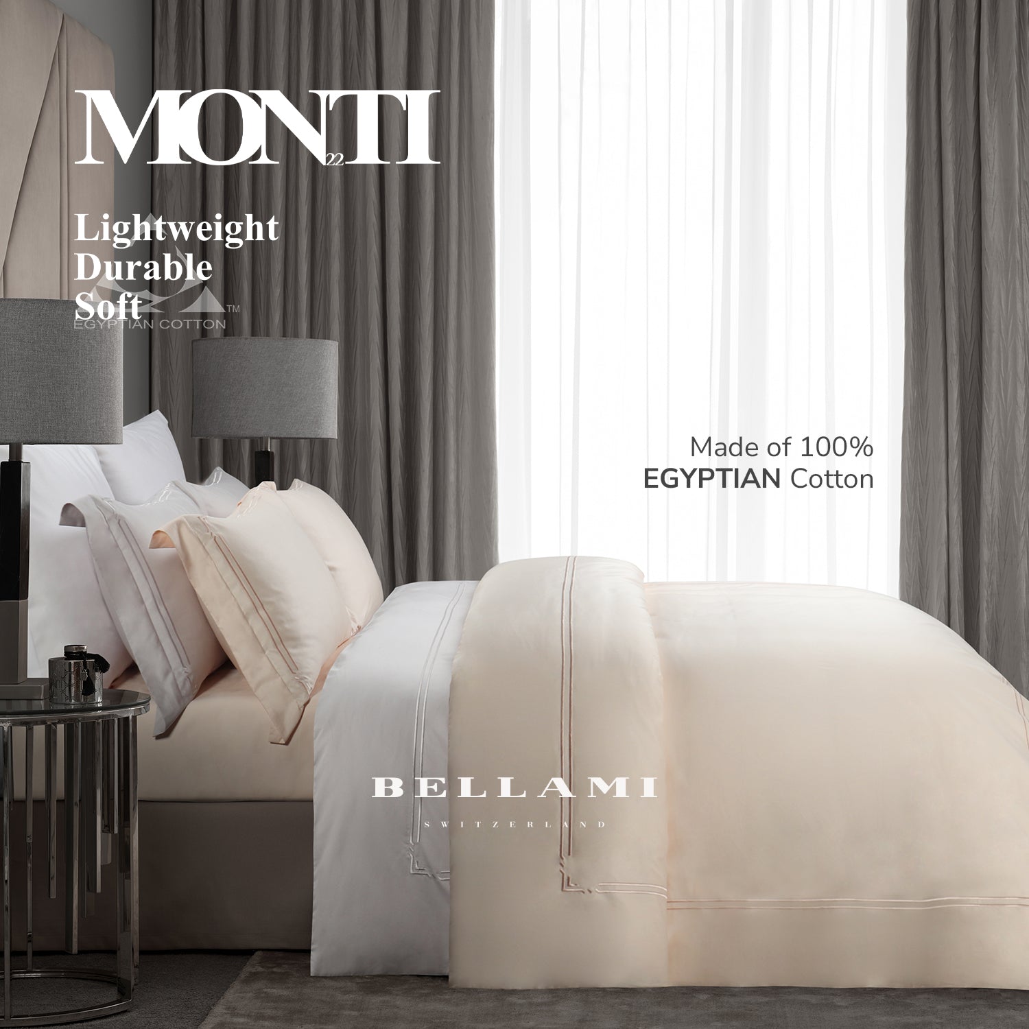 Bellami Monti 100% Egyptian Cotton 1500 Thread Count Fitted Sheet Set | Duvet Cover Set I Pillow Bolster Case