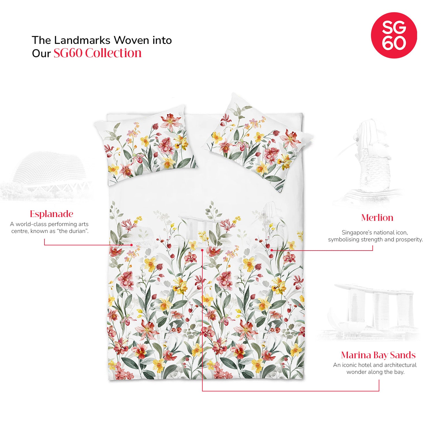 Bellami SG60 Early Bird Luxe Orchid-Inspired Bed Set Collection (Queen & King) - Cattleya *With FREE 1 Lumbar Pillow*