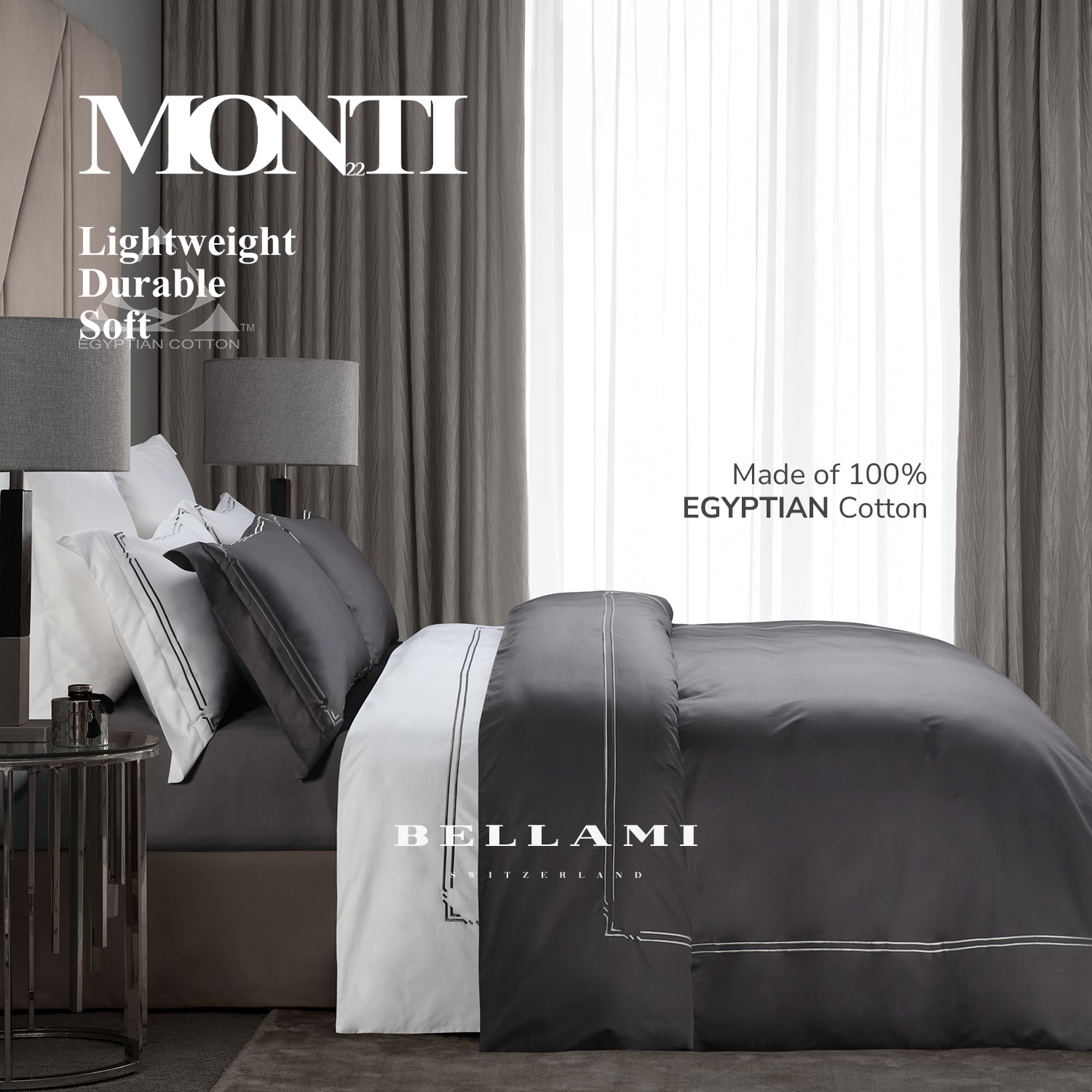 Bellami Monti 100% Egyptian Cotton 1500 Thread Count Fitted Sheet Set | Duvet Cover Set I Pillow Bolster Case
