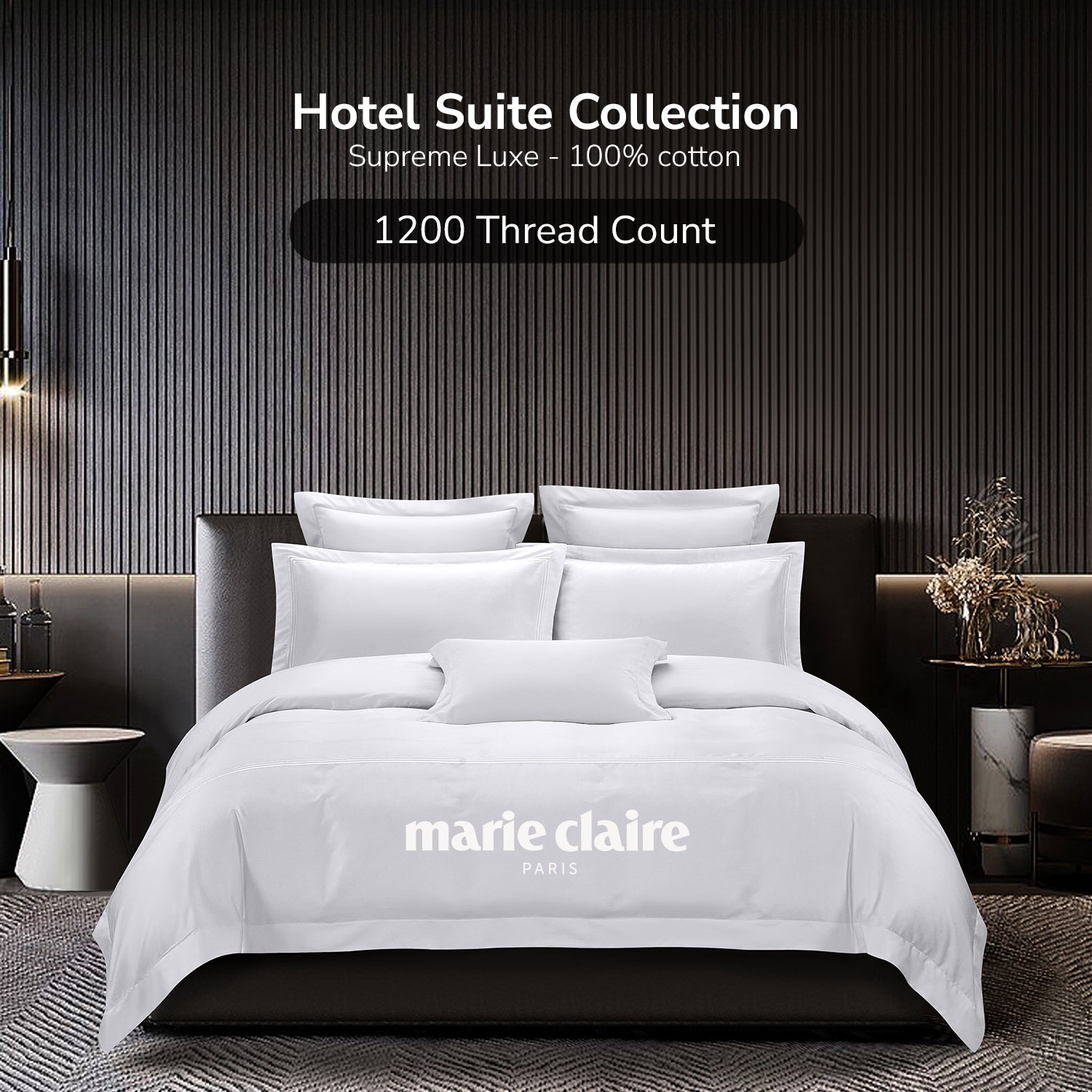 Marie Claire Hotel Suite Deluxe Collection 100% Cotton 1200 Thread Count Bed Set I Pillow Case I Bolster Case