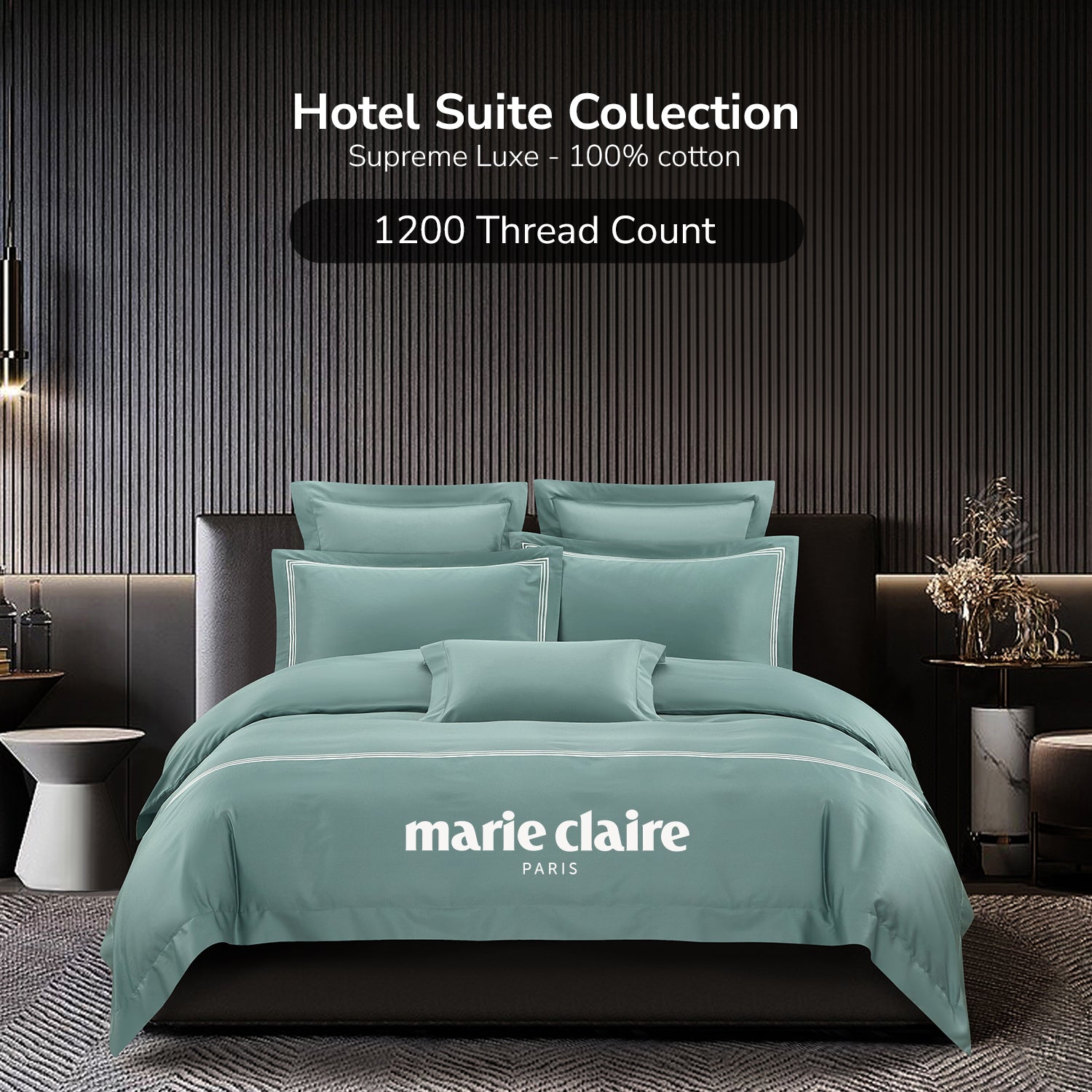 Marie Claire Hotel Suite Deluxe Collection 100% Cotton 1200 Thread Count Bed Set I Pillow Case I Bolster Case