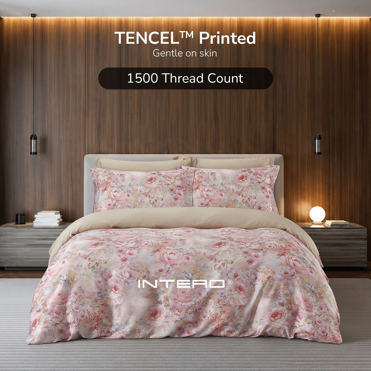 IE Maison Tencel Printed 1500TC Luxury Fitted Sheet & Bed Set - Blush Reverie