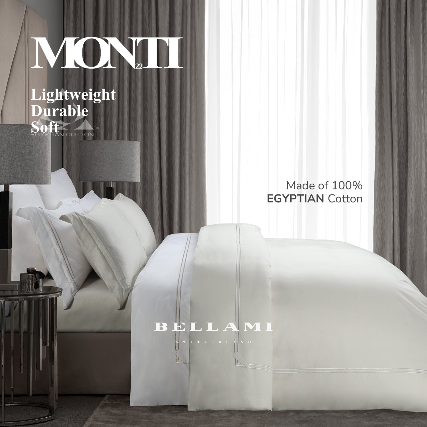 Bellami Monti 100% Egyptian Cotton 1500 Thread Count Fitted Sheet Set | Duvet Cover Set I Pillow Bolster Case