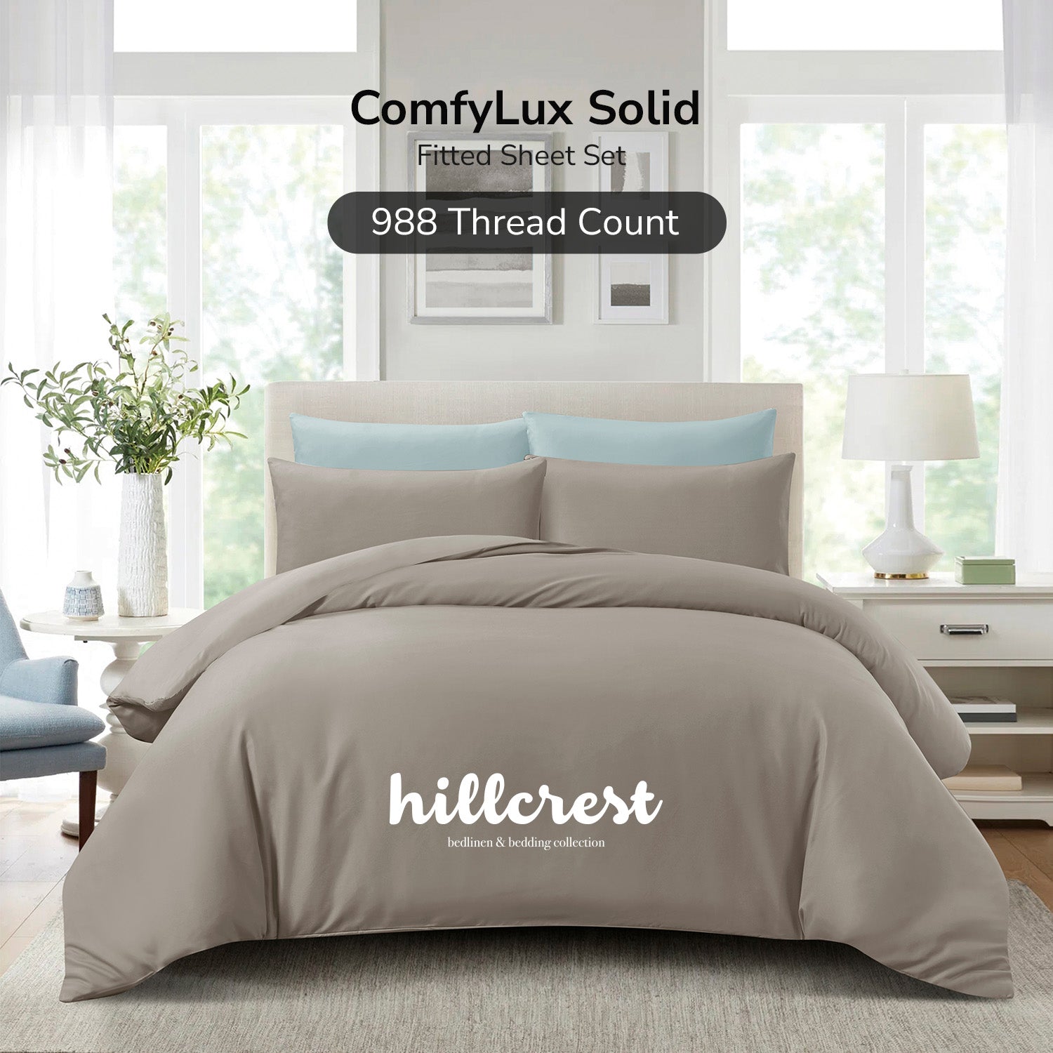 Hillcrest I ComfyLux Solid I 988TC Fitted Sheet Set I NO Quilt Cover - Pale Olive Brown