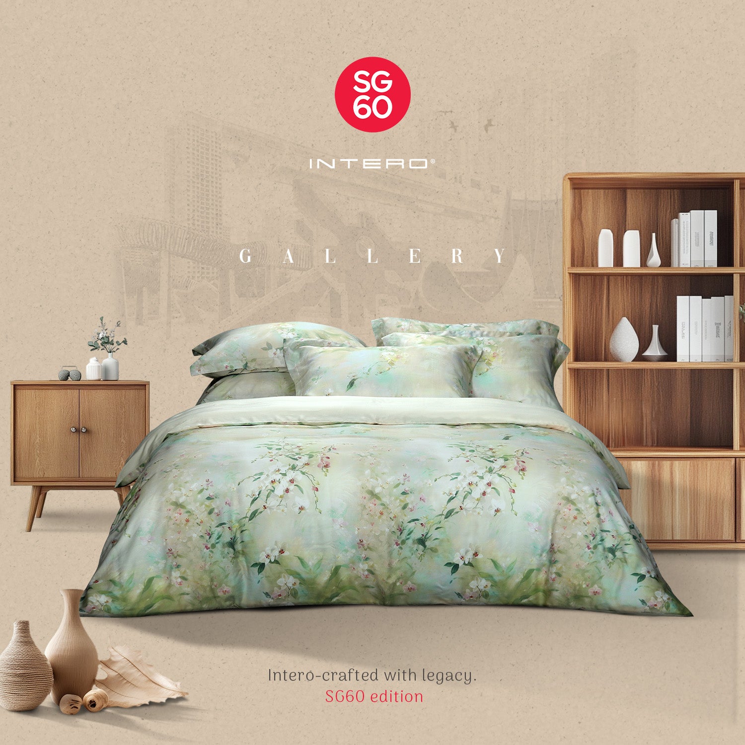 Intero SG60 Early Bird Special | Vanda Orchids Collection | Queen & King Bed Sets - Mint Green