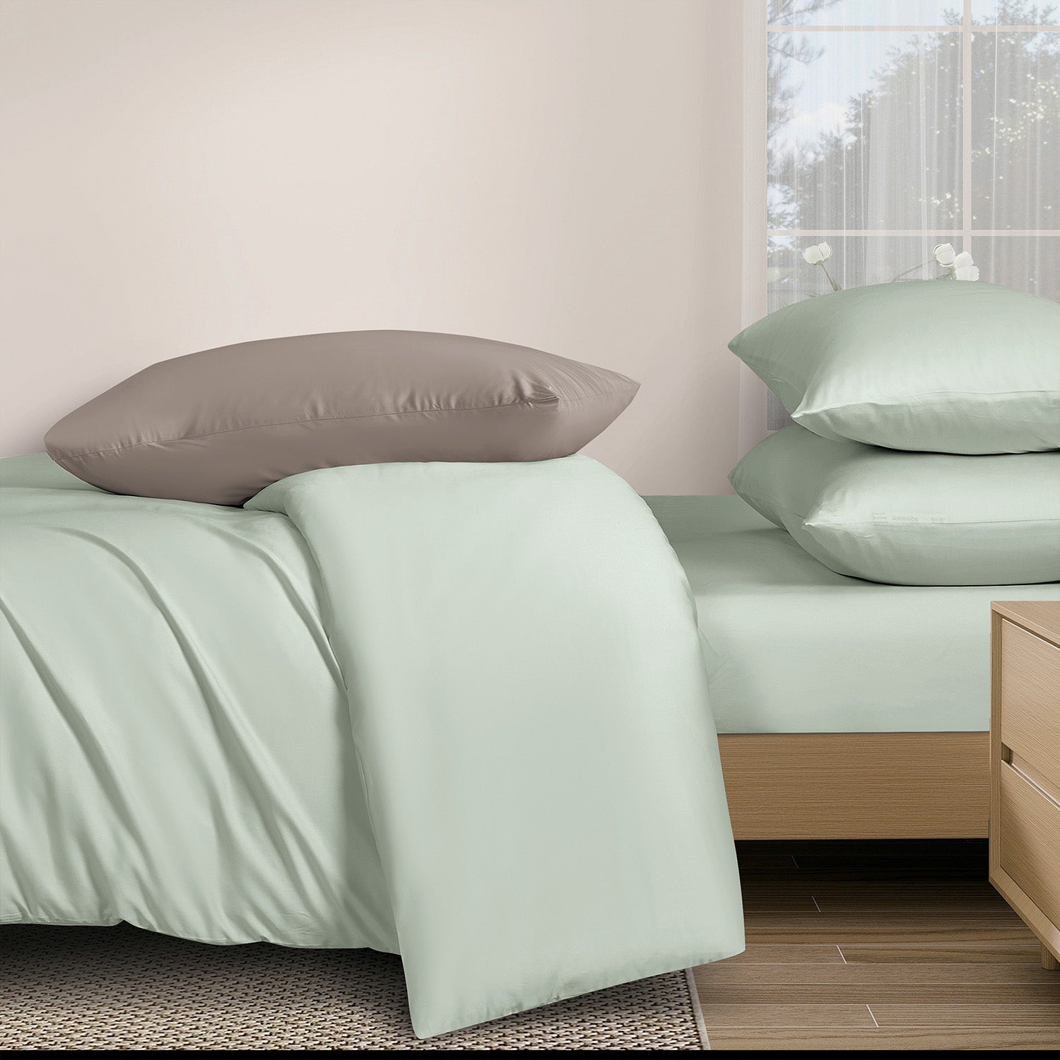 Intero MDC Cotton Solid 100% Combed Cotton 1200 Thread Count Fitted Sheet Set - Latte