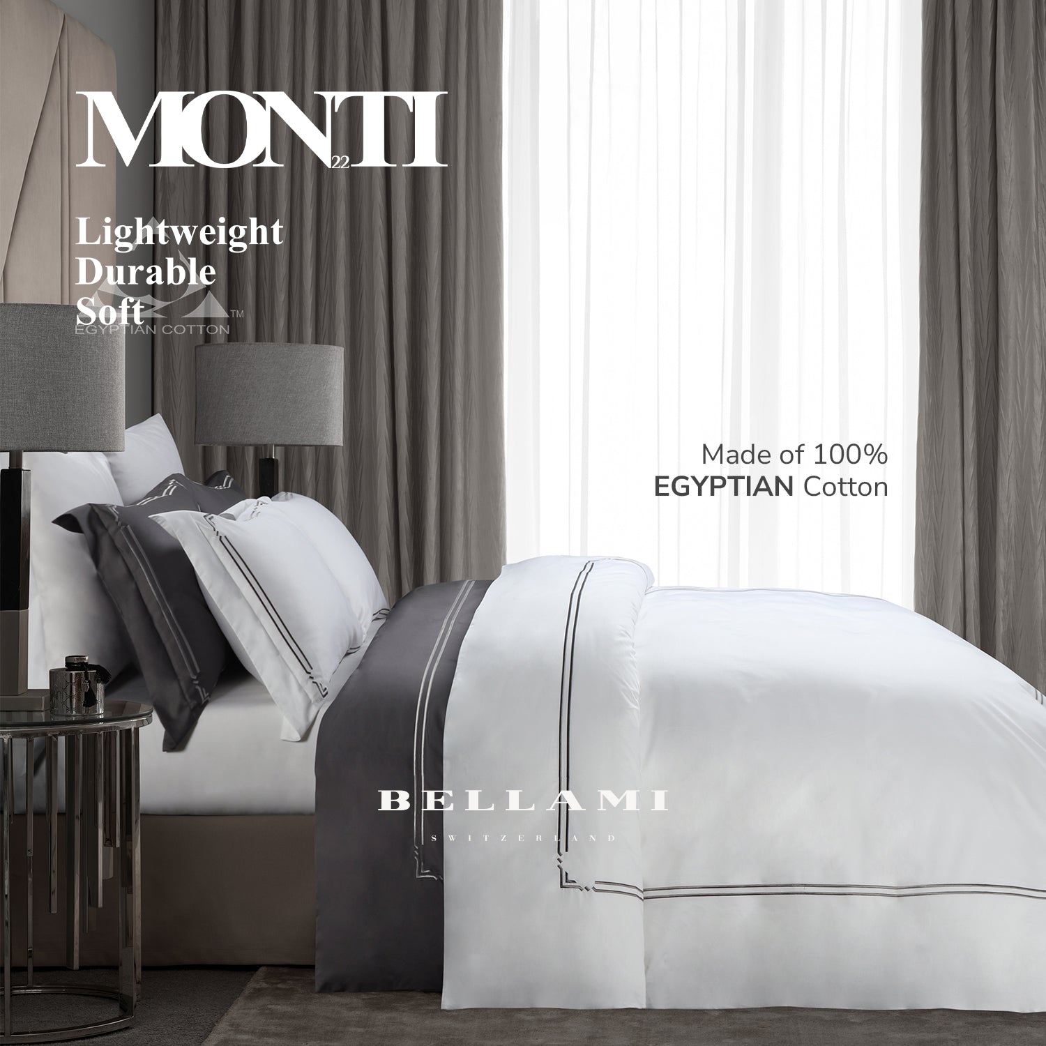 Bellami Monti 100% Egyptian Cotton 1500 Thread Count Fitted Sheet Set | Duvet Cover Set I Pillow Bolster Case