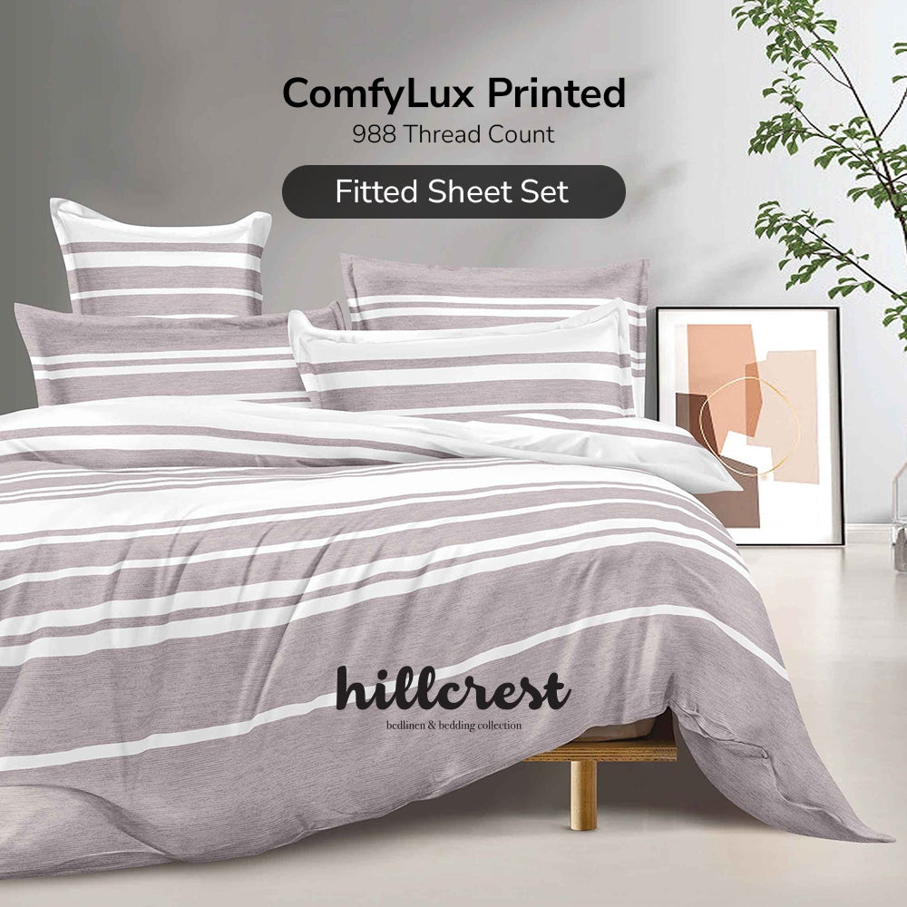Hillcrest I ComfyLux Printed Microfiber I 988TC I Fitted Sheet Set I Summer Blanket I No Quilt Cover - Caffe