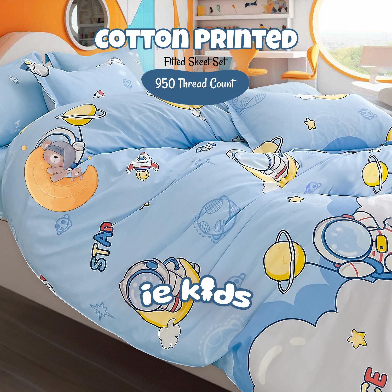 IE Kids I 100% Cotton Printed I Fitted Sheet Set I Fun Vibrant Prints Without Quilt Cover - Cosmic Dreamer