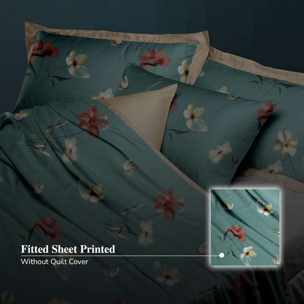 Hillcrest I ComfyLux Printed Microfiber I 988TC I Fitted Sheet Set I Summer Blanket I No Quilt Cover - Jade