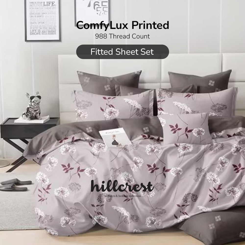 Hillcrest I ComfyLux Printed Microfiber I 988TC I Fitted Sheet Set I Summer Blanket I No Quilt Cover - Amethyst