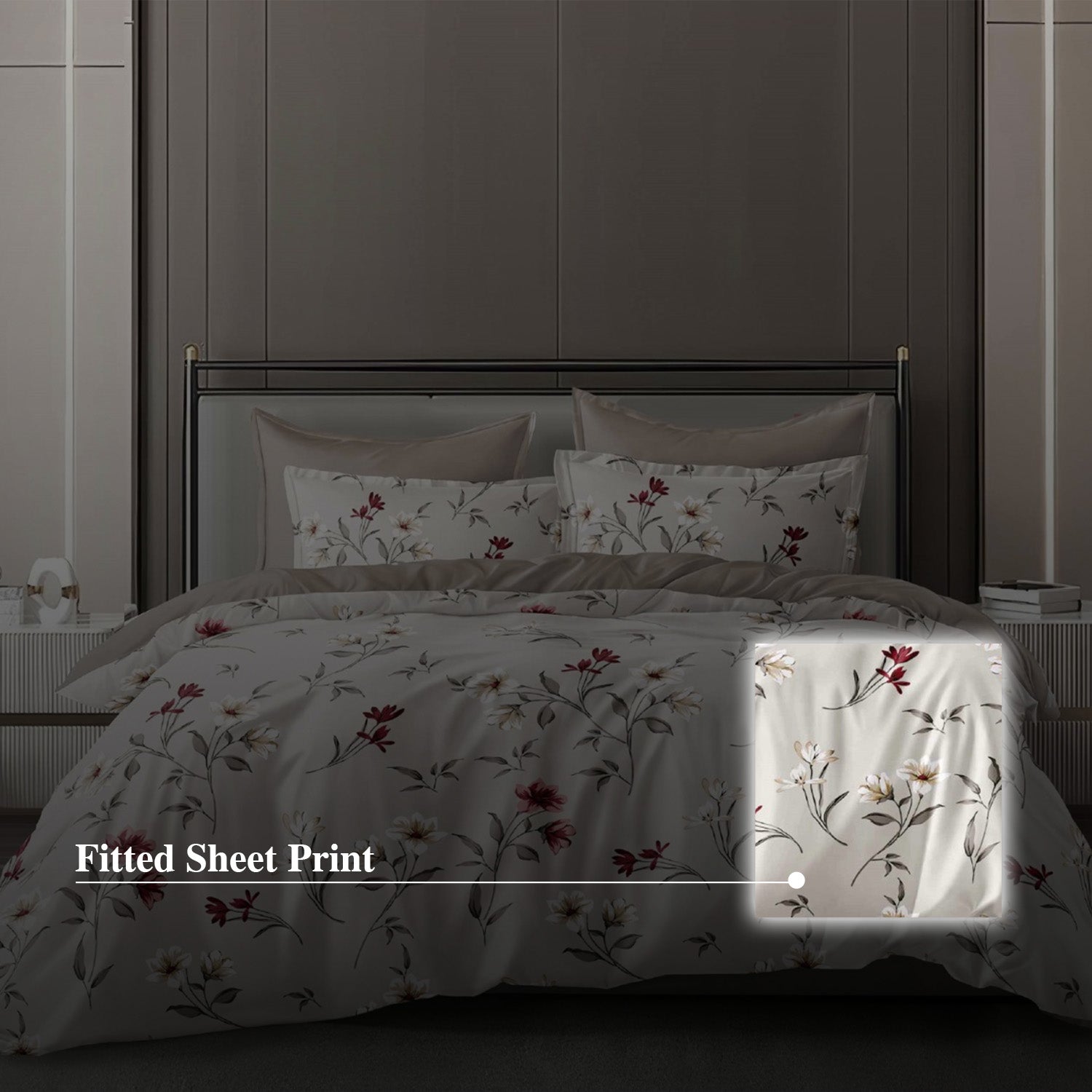 Hillcrest I 988TC ComfyLux I Printed Bedding Collection I Fitted Sheet Set I Summer Blanket - Ash Petals