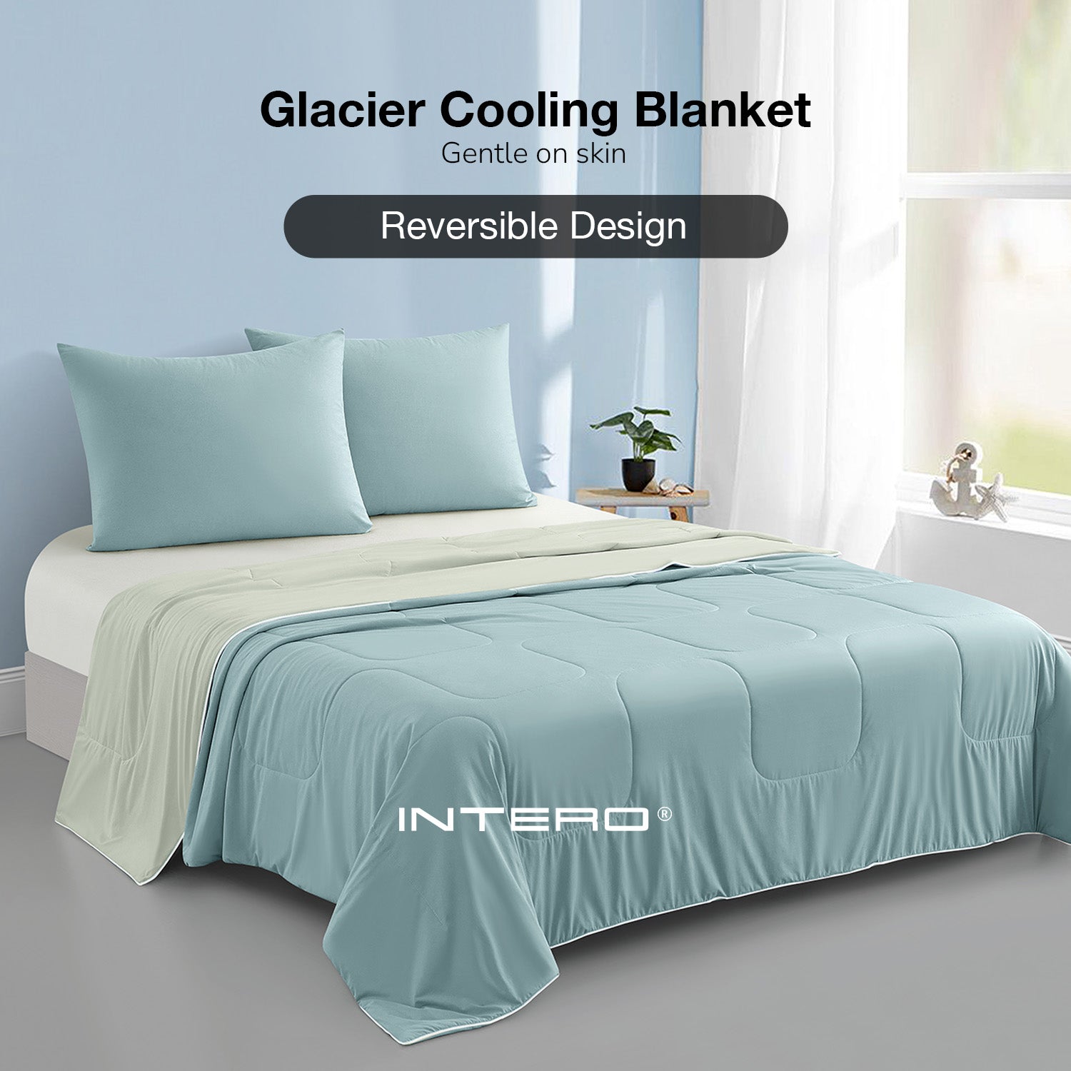 Intero Glacier Reversible Cooling Blanket – Dual-Sided Cooling Comfort - Sage Green / Celadon Green