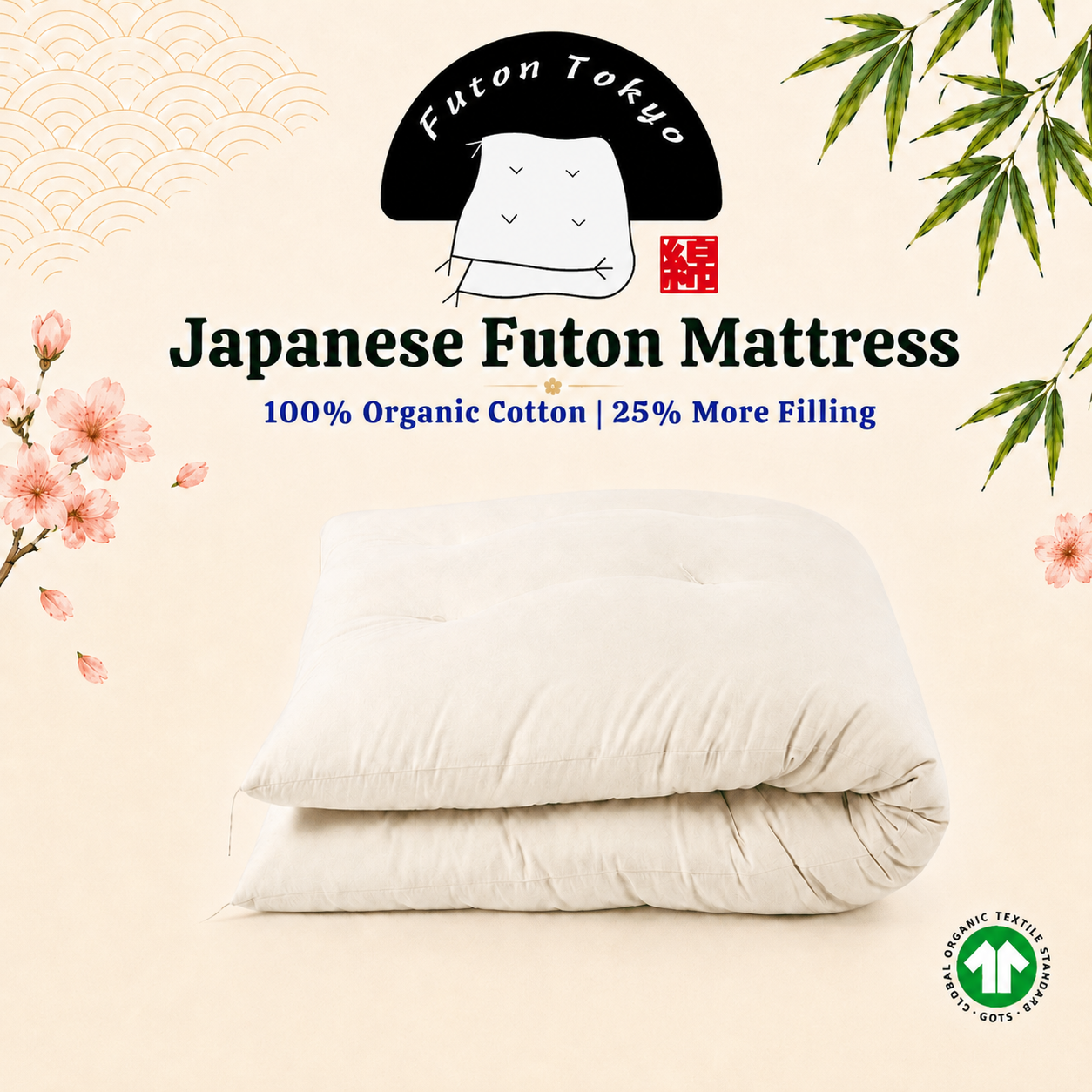 Futon Tokyo 100% Organic Cotton Japanese Futon Mattress – 25% More Filling - Pre Order
