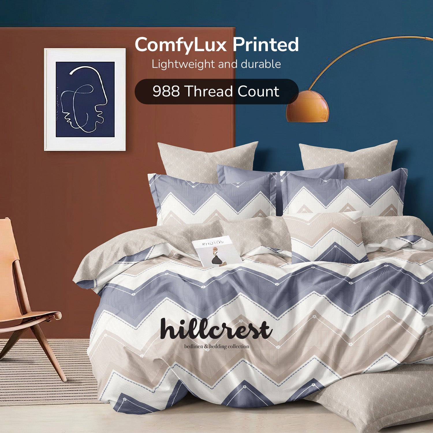 Hillcrest I 988TC ComfyLux I Printed Fitted Sheet Set - Chevron