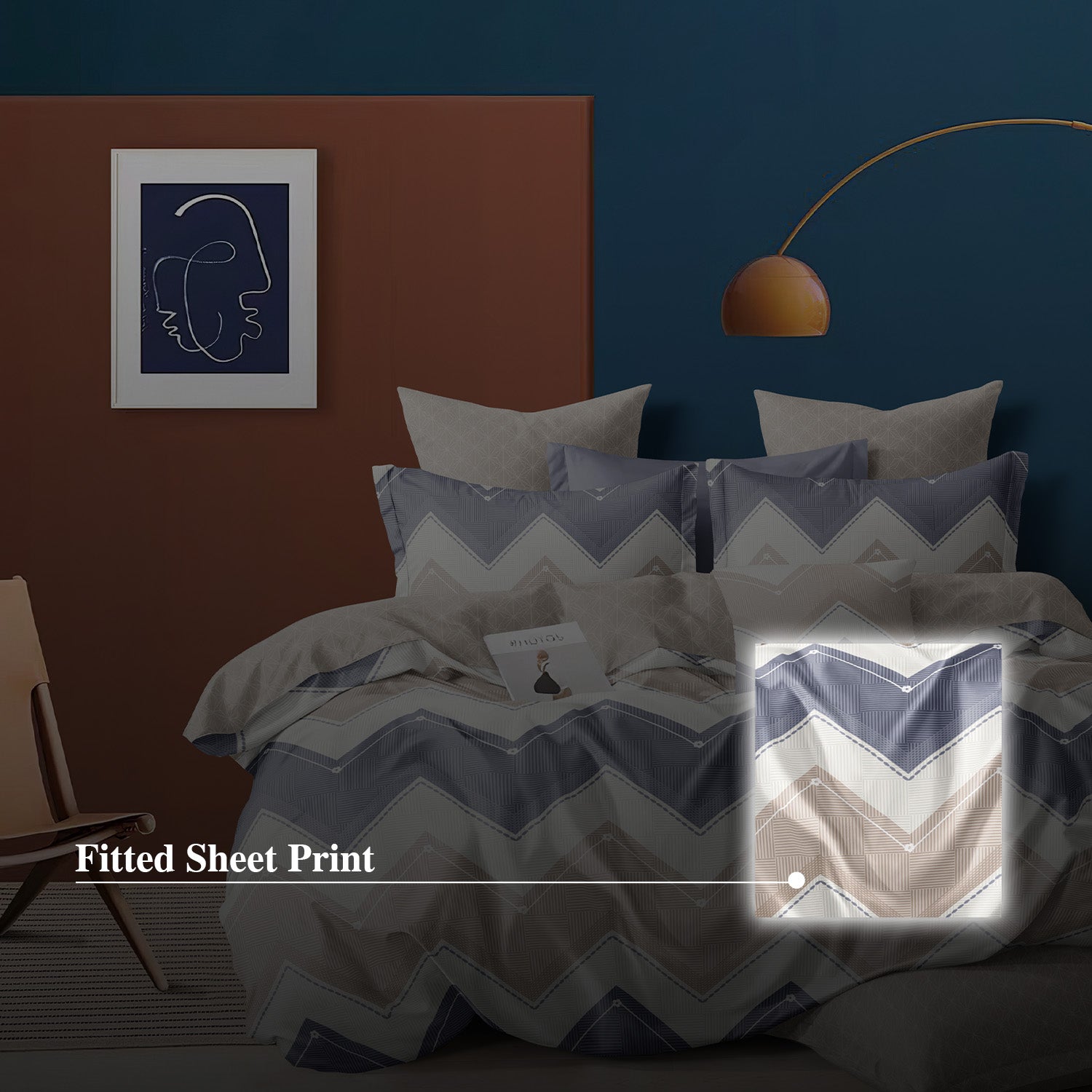Hillcrest I 988TC ComfyLux I Printed Fitted Sheet Set - Chevron