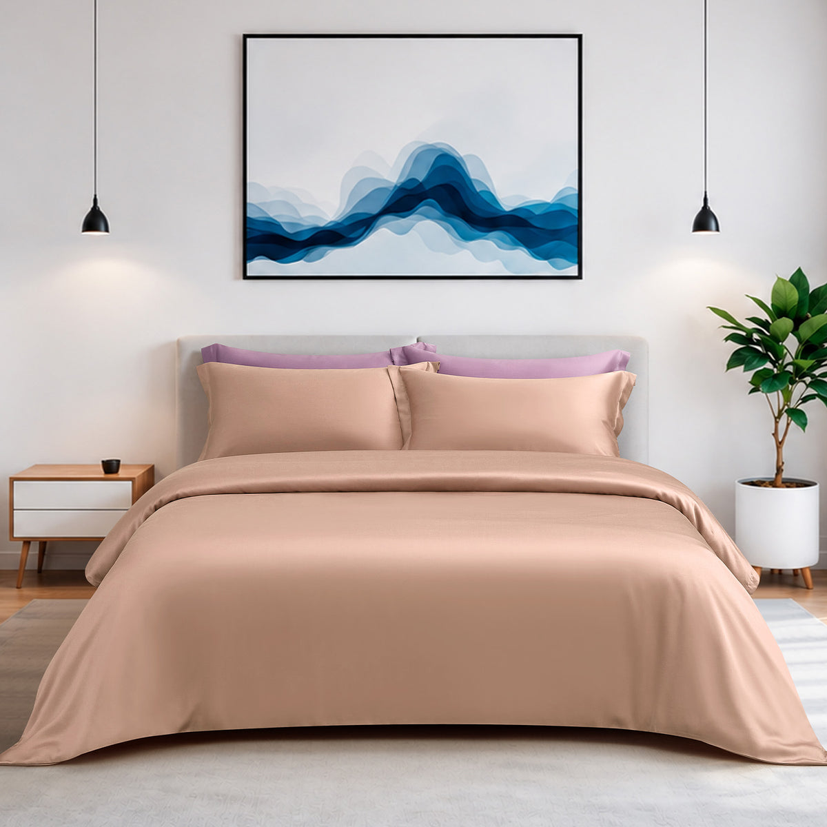 PRE- Order Intero | Tranquil | 1500TC Tencel Solid | Fitted Sheet Set | Bed Set | Ultra Soft & Smooth - Cinnamon