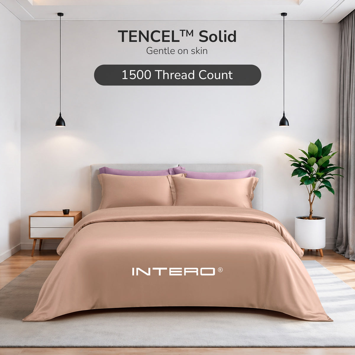 PRE- Order Intero | Tranquil | 1500TC Tencel Solid | Fitted Sheet Set | Bed Set | Ultra Soft & Smooth - Cinnamon