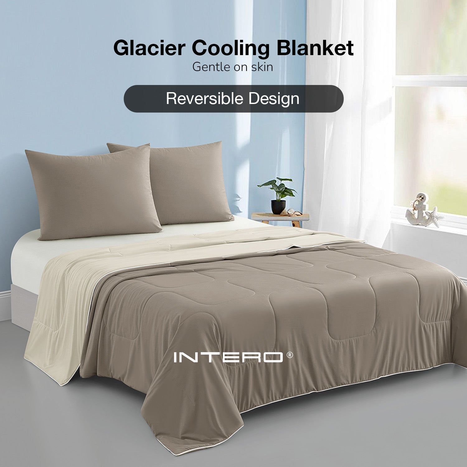 Intero Glacier Reversible Cooling Blanket – Dual-Sided Cooling Comfort - Drab Olive / Cream