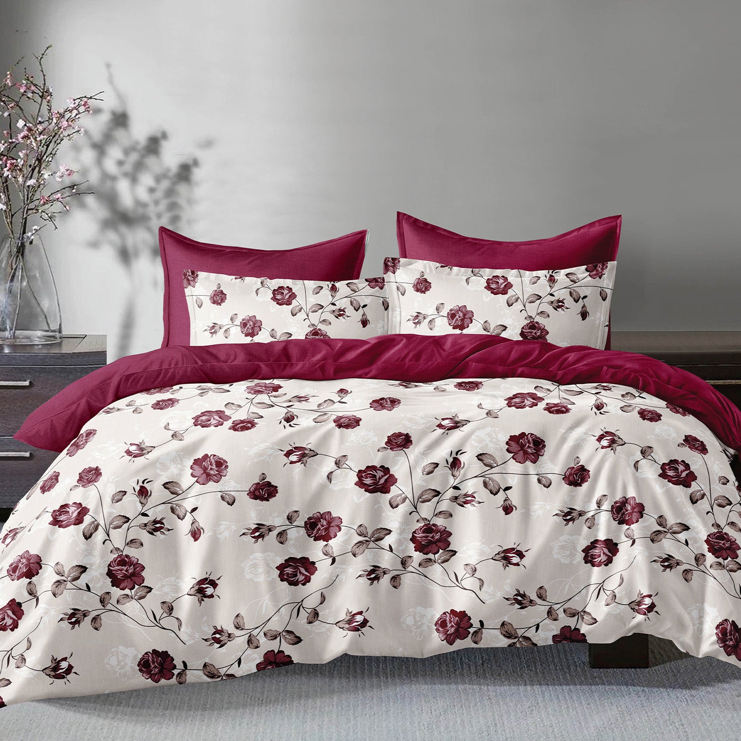 Hillcrest I 988TC ComfyLux I Printed Fitted Sheet Set - Crimson