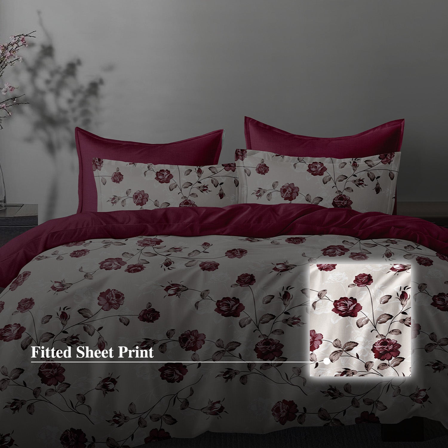 Hillcrest I 988TC ComfyLux I Printed Fitted Sheet Set - Crimson
