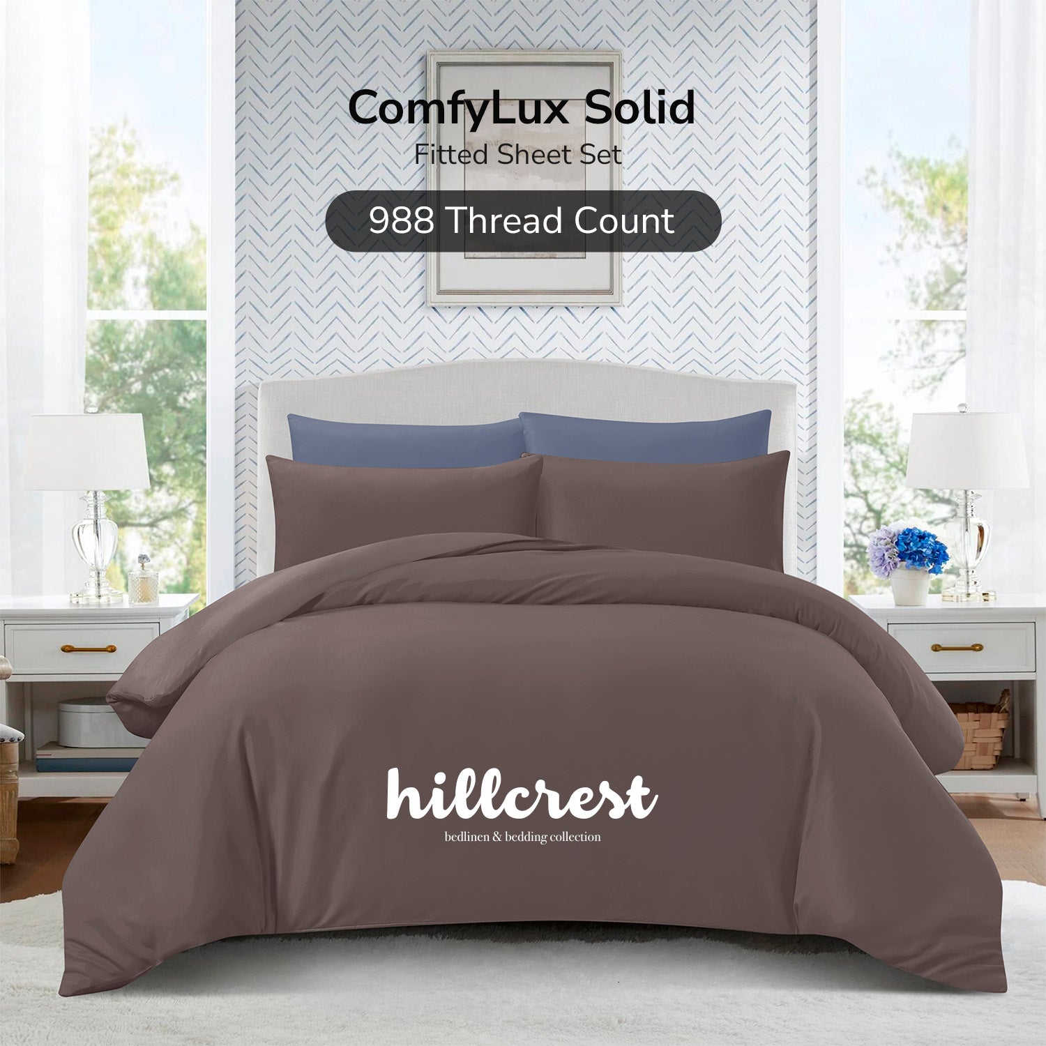 Hillcrest ComfyLux Solid 988TC | Fitted Sheet Set I No Quilt Cover - Ember