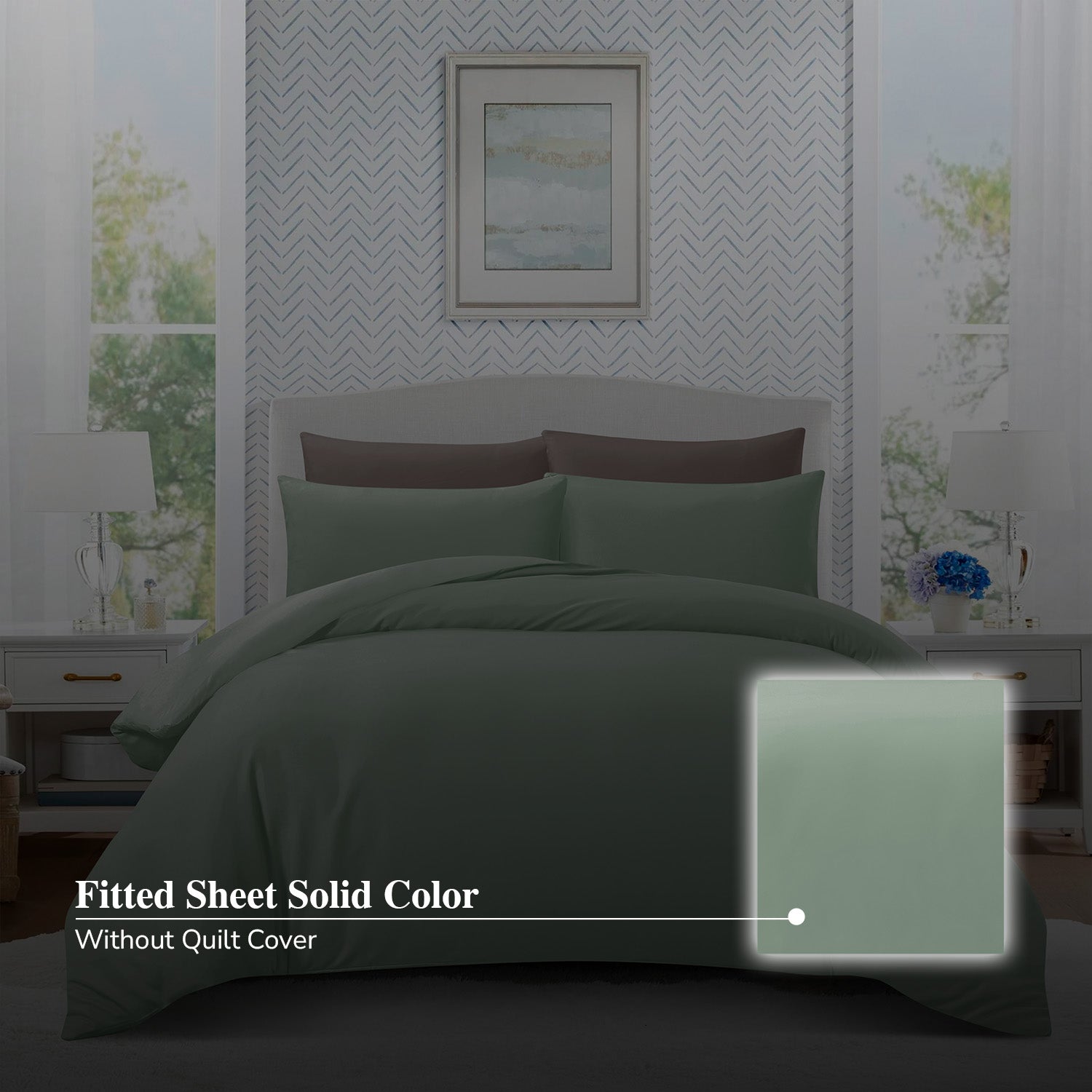 Hillcrest ComfyLux Solid 988TC | Fitted Sheet Set I No Quilt Cover - Eucalyptus